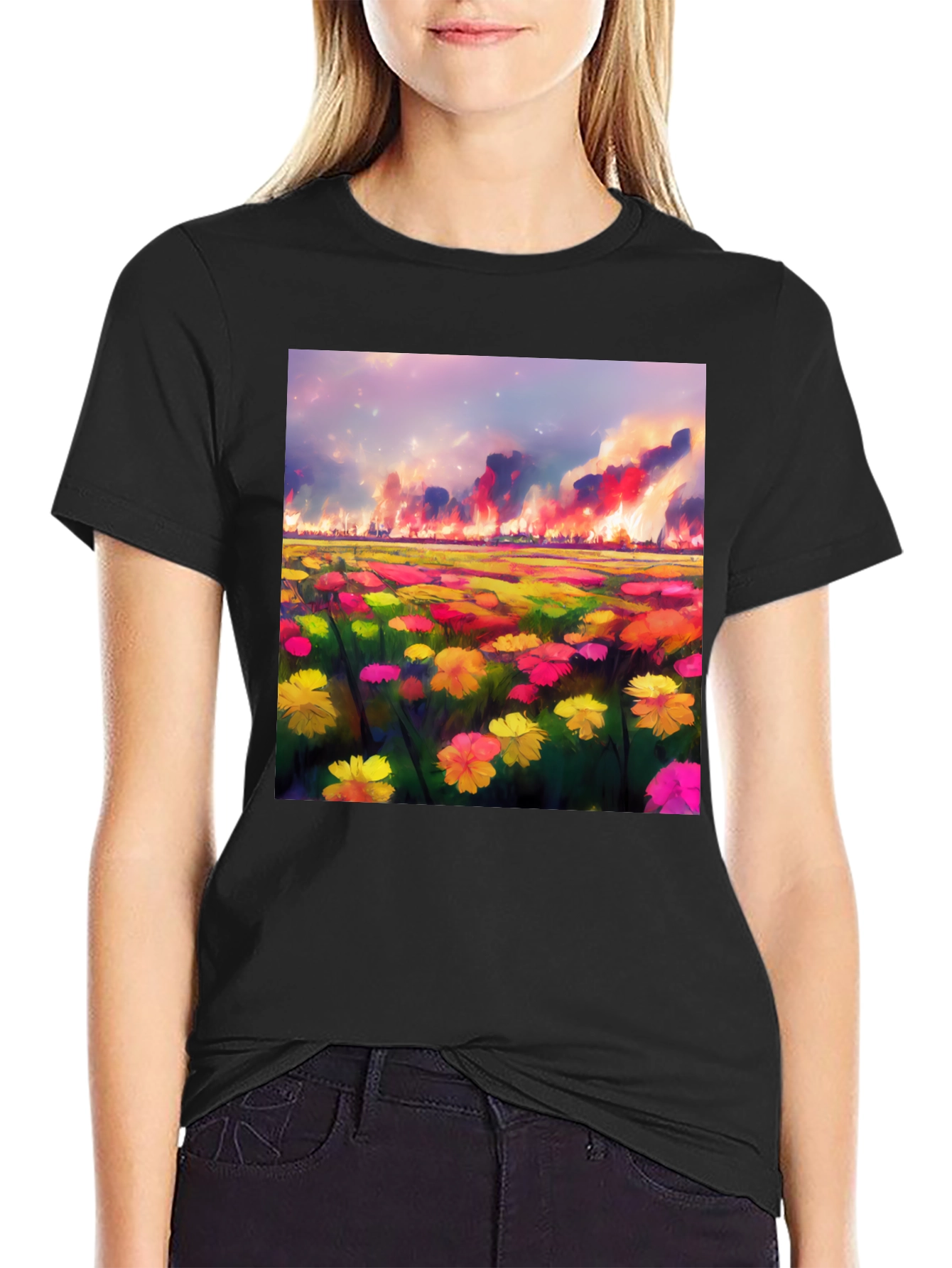 Floral Field Fire T-Shirt: Unique Graphic Tee