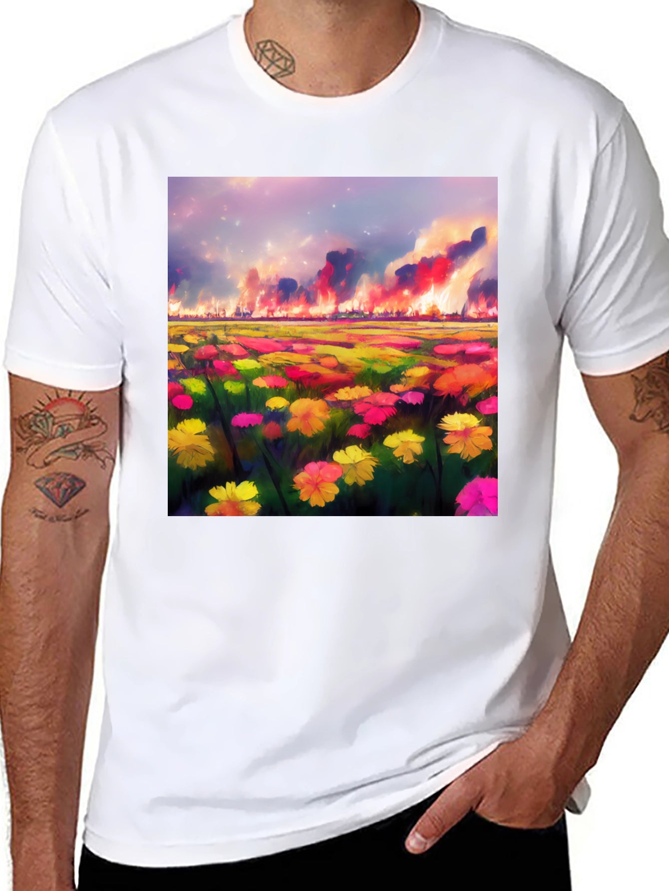 Floral Field Fire T-Shirt: Unique Graphic Tee