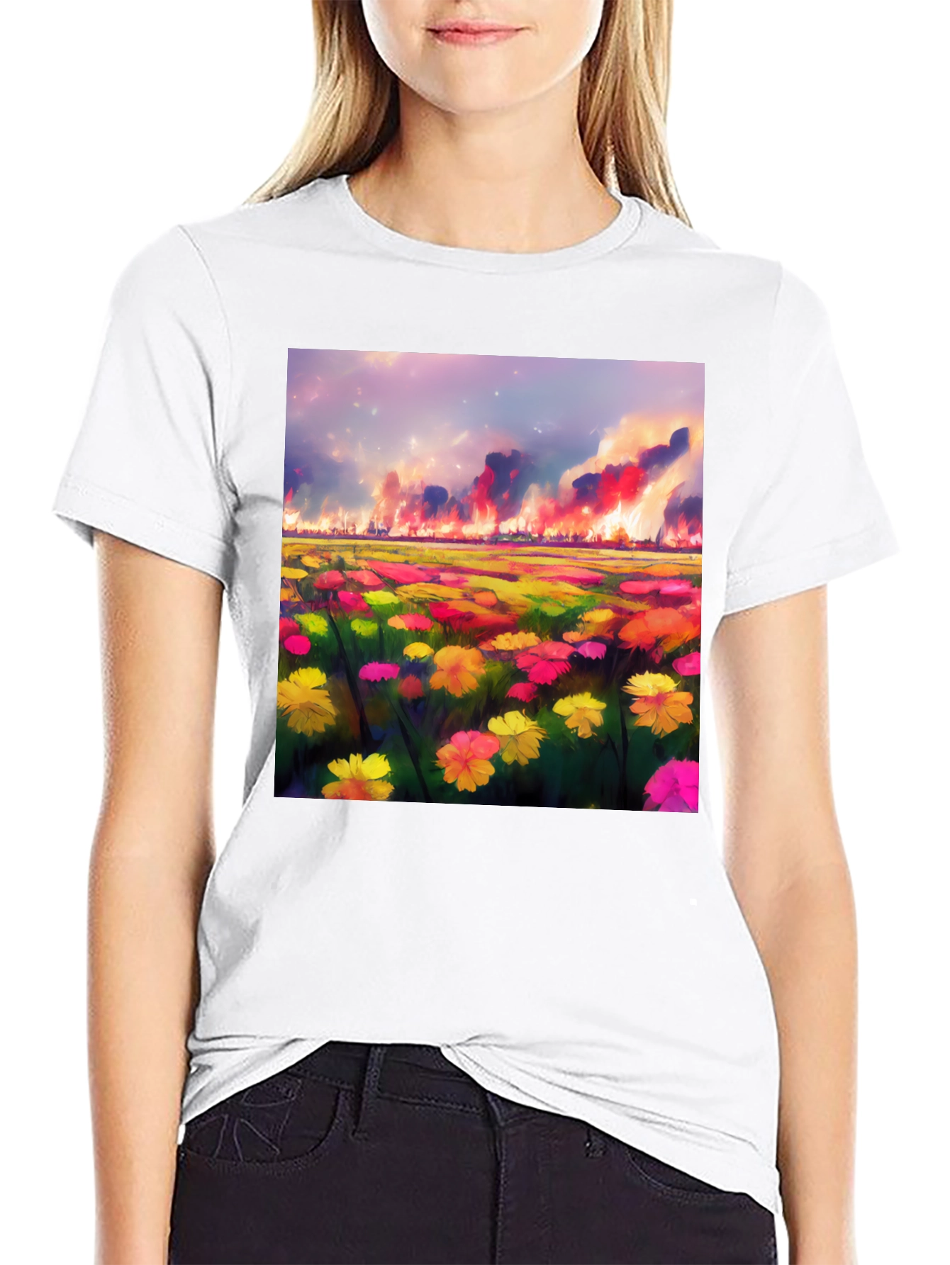 Floral Field Fire T-Shirt: Unique Graphic Tee