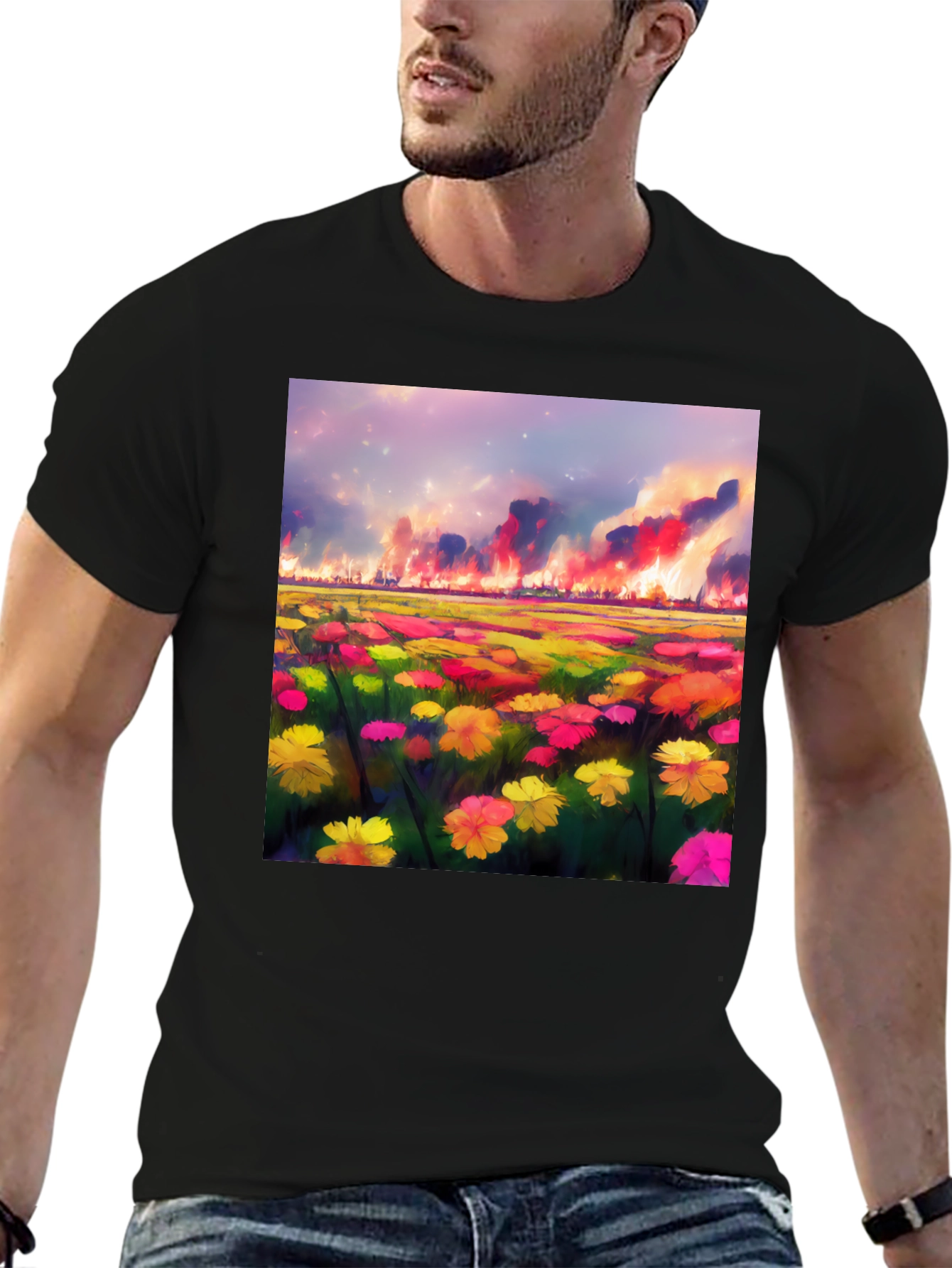 Floral Field Fire T-Shirt: Unique Graphic Tee