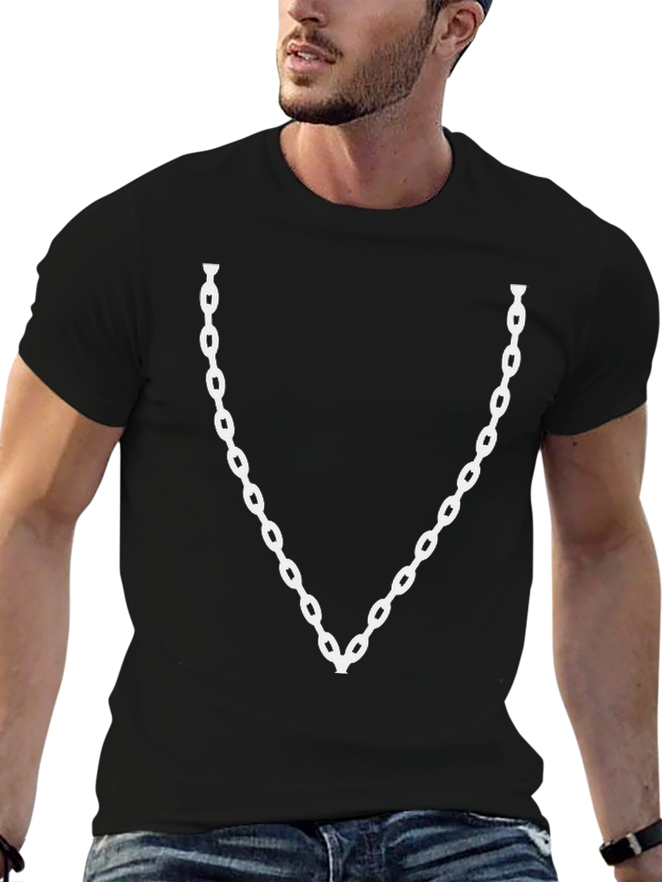 Chain Graphic Crew Neck T-Shirt - Stylish Casual Tee