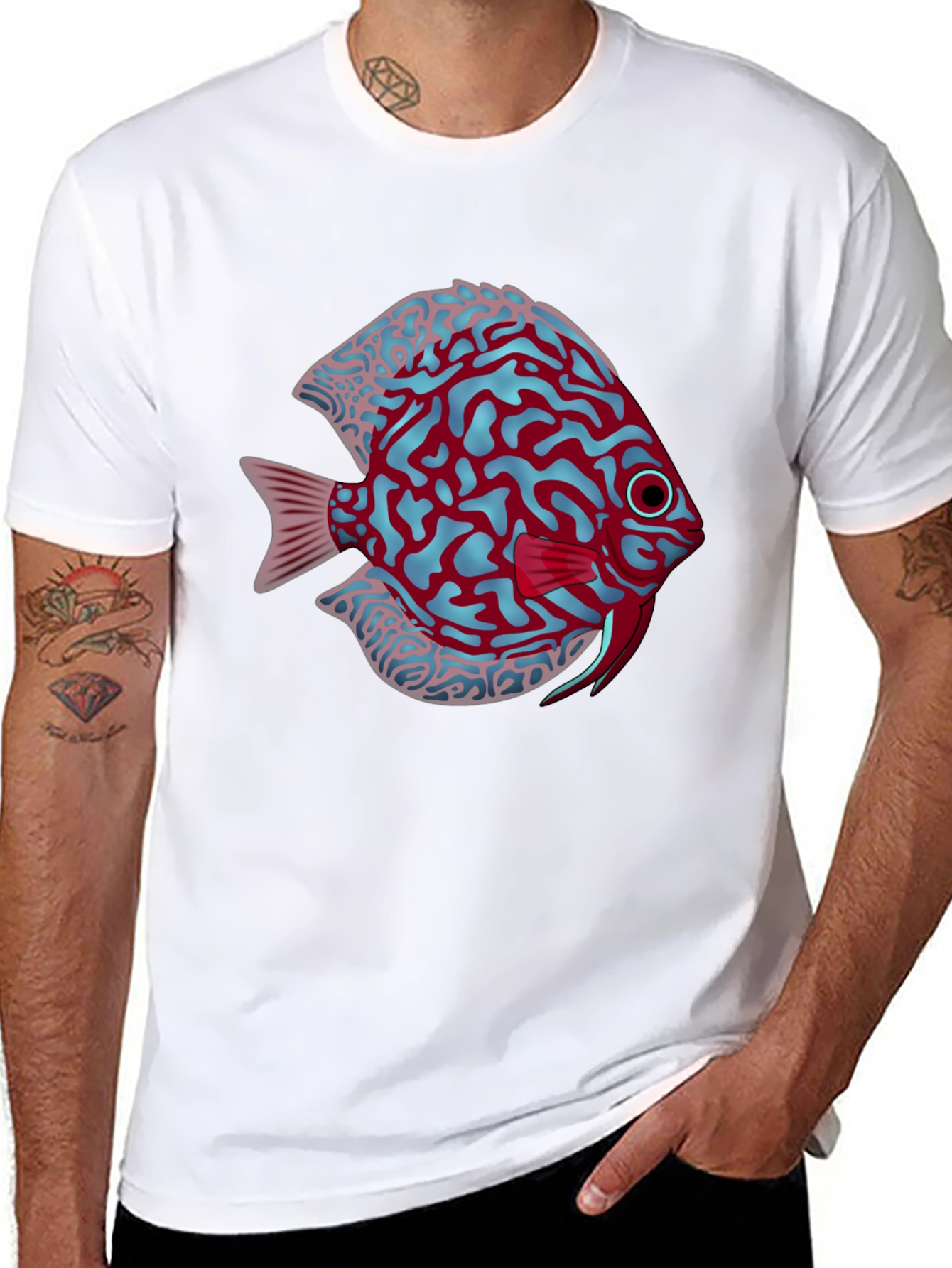 Cool Graphic Fish Print Black Tee