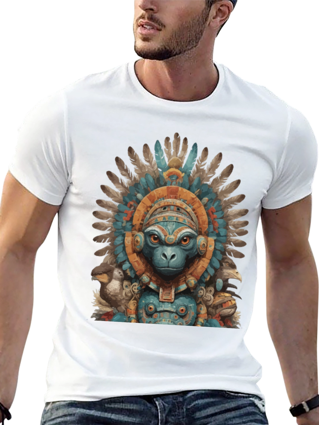 Monkey Aztec Headdress Graphic Tee