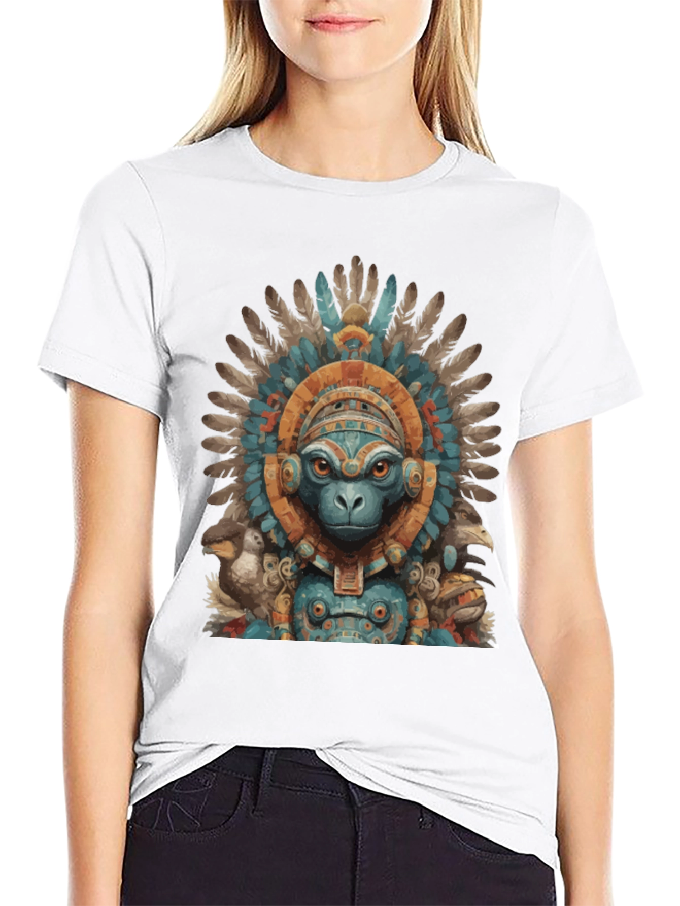 Monkey Aztec Headdress Graphic Tee