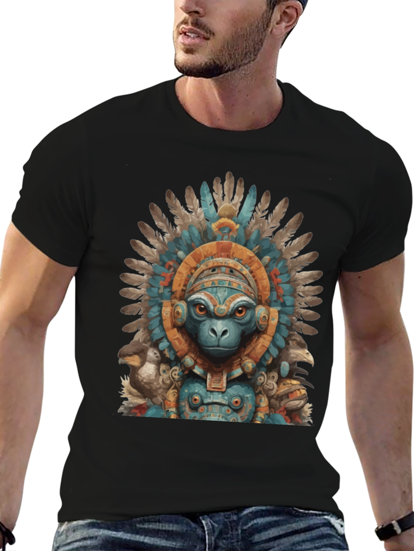 Monkey Aztec Headdress Graphic Tee