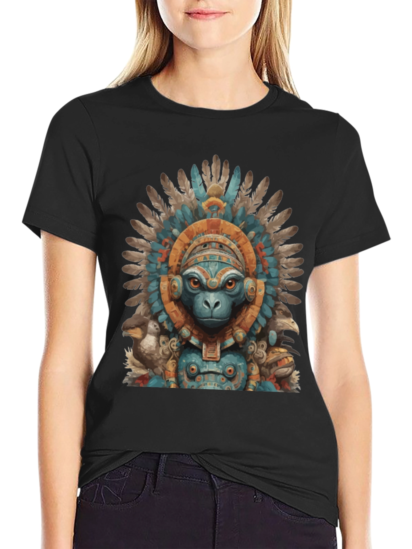 Monkey Aztec Headdress Graphic Tee