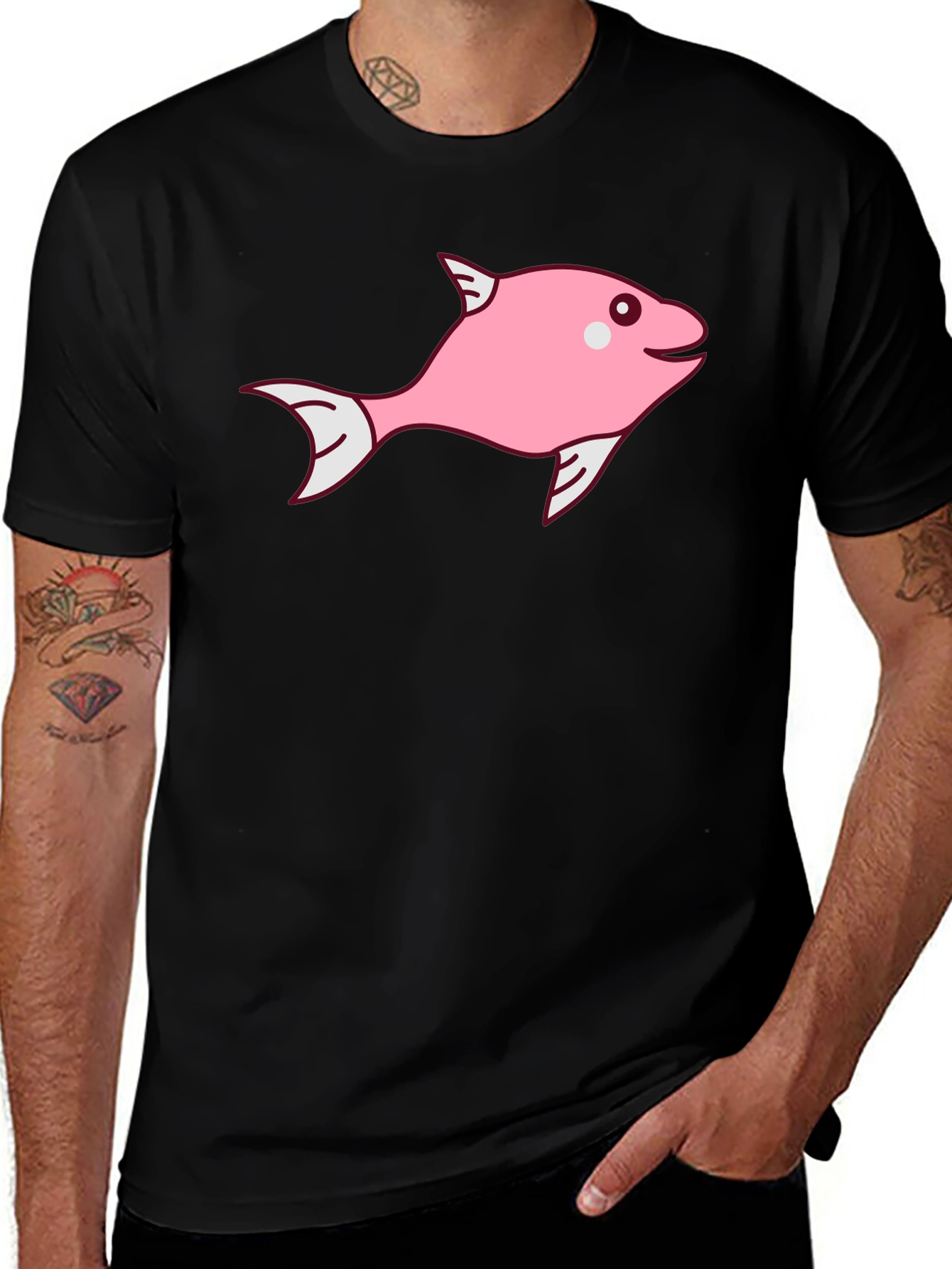 Pink Fish Graphic Tee - Black Cotton Blend