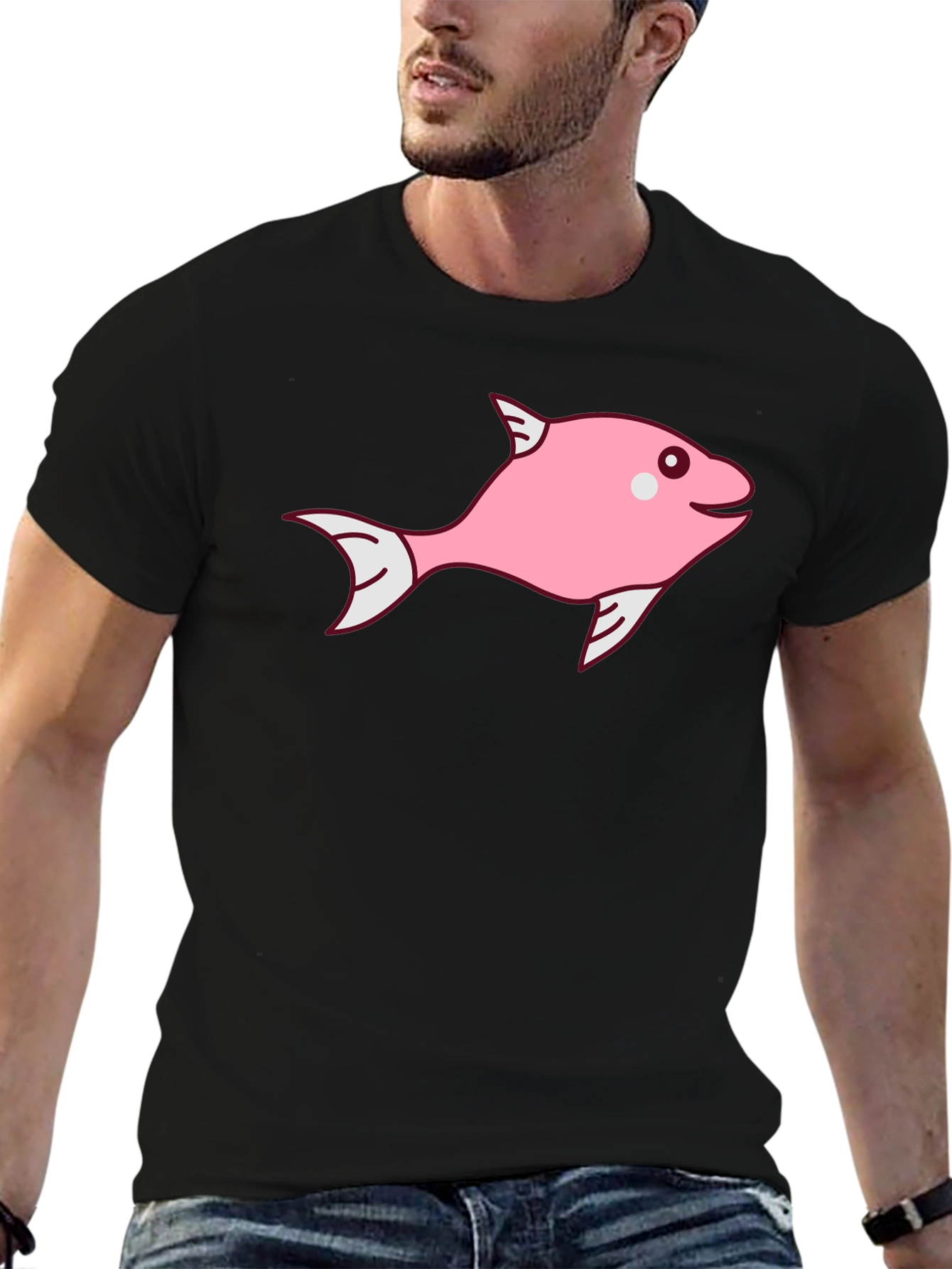 Pink Fish Graphic Tee - Black Cotton Blend
