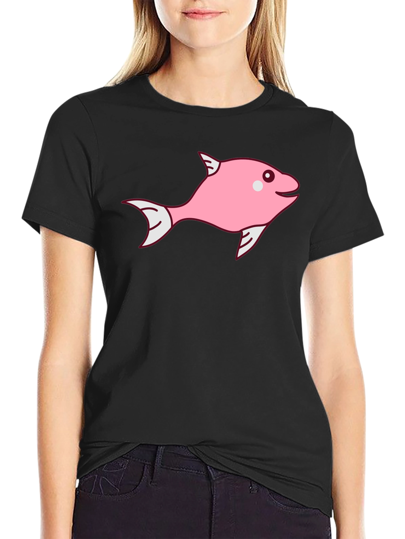 Pink Fish Graphic Tee - Black Cotton Blend