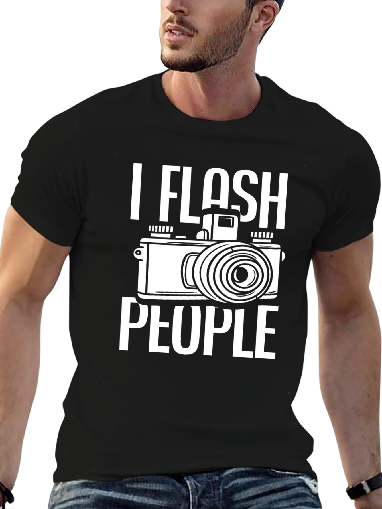I Flash People Camera Graphic Black T-Shirt
