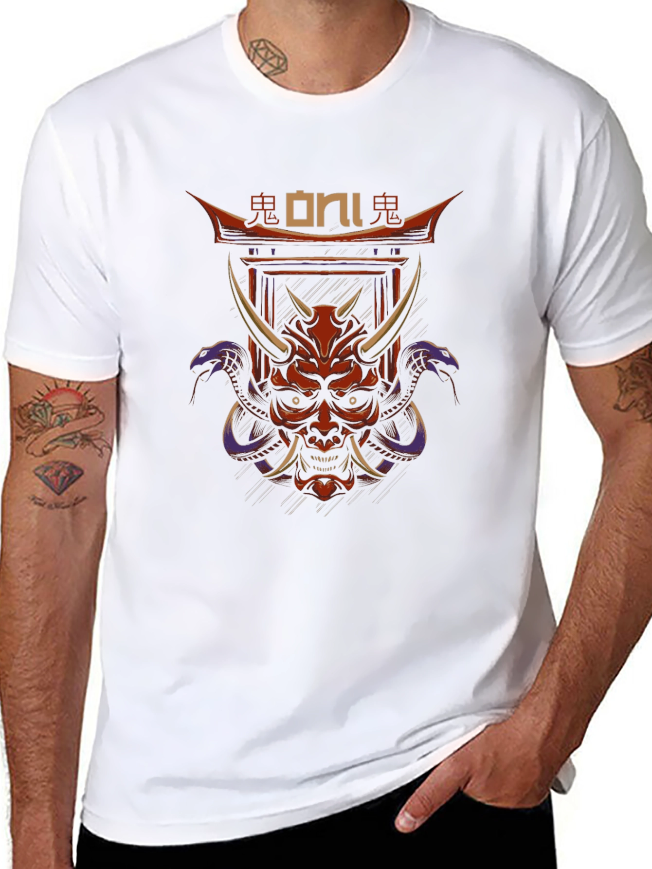 Oni Mask Graphic Tee - Japanese Demon