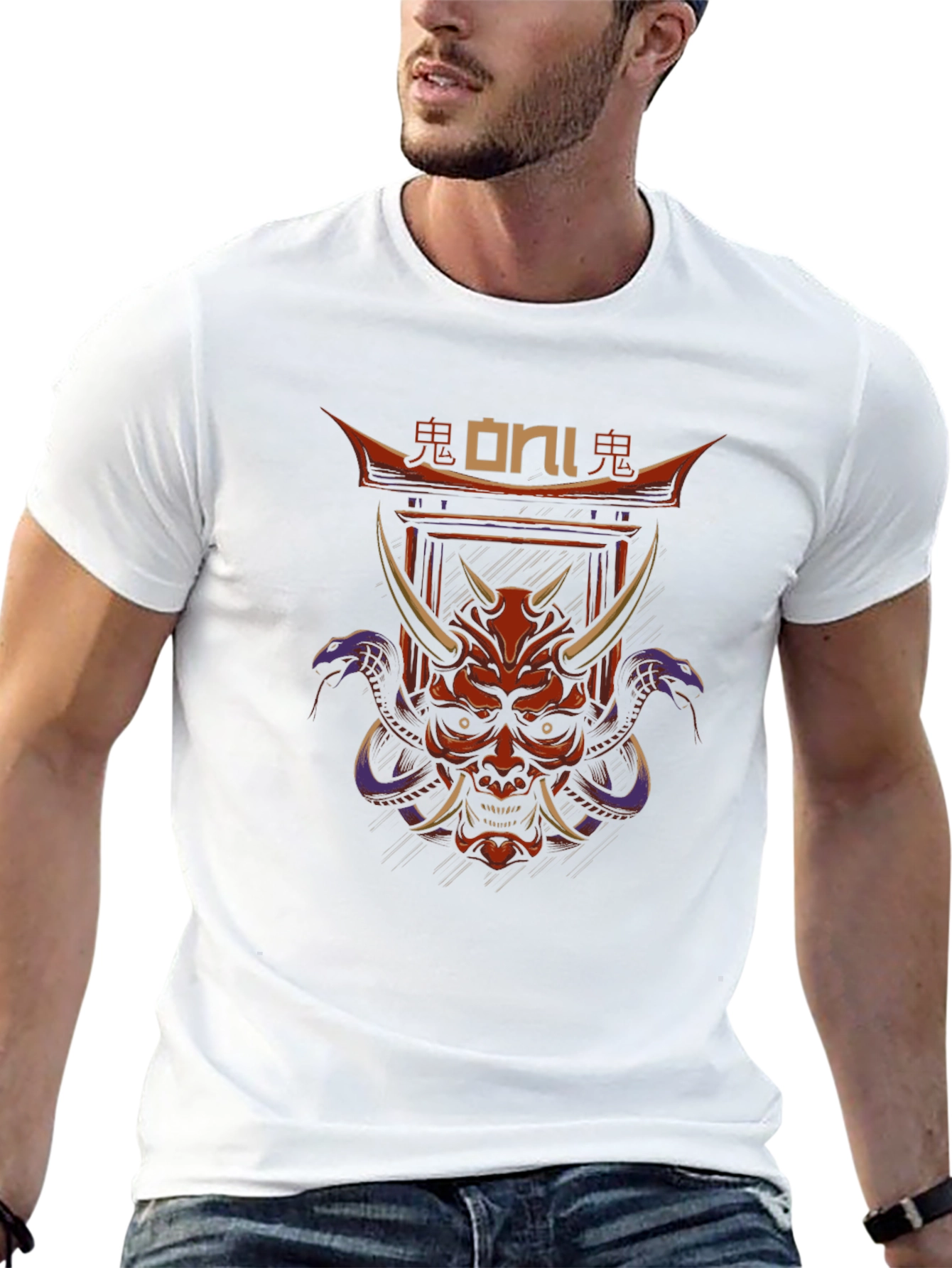 Oni Mask Graphic Tee - Japanese Demon