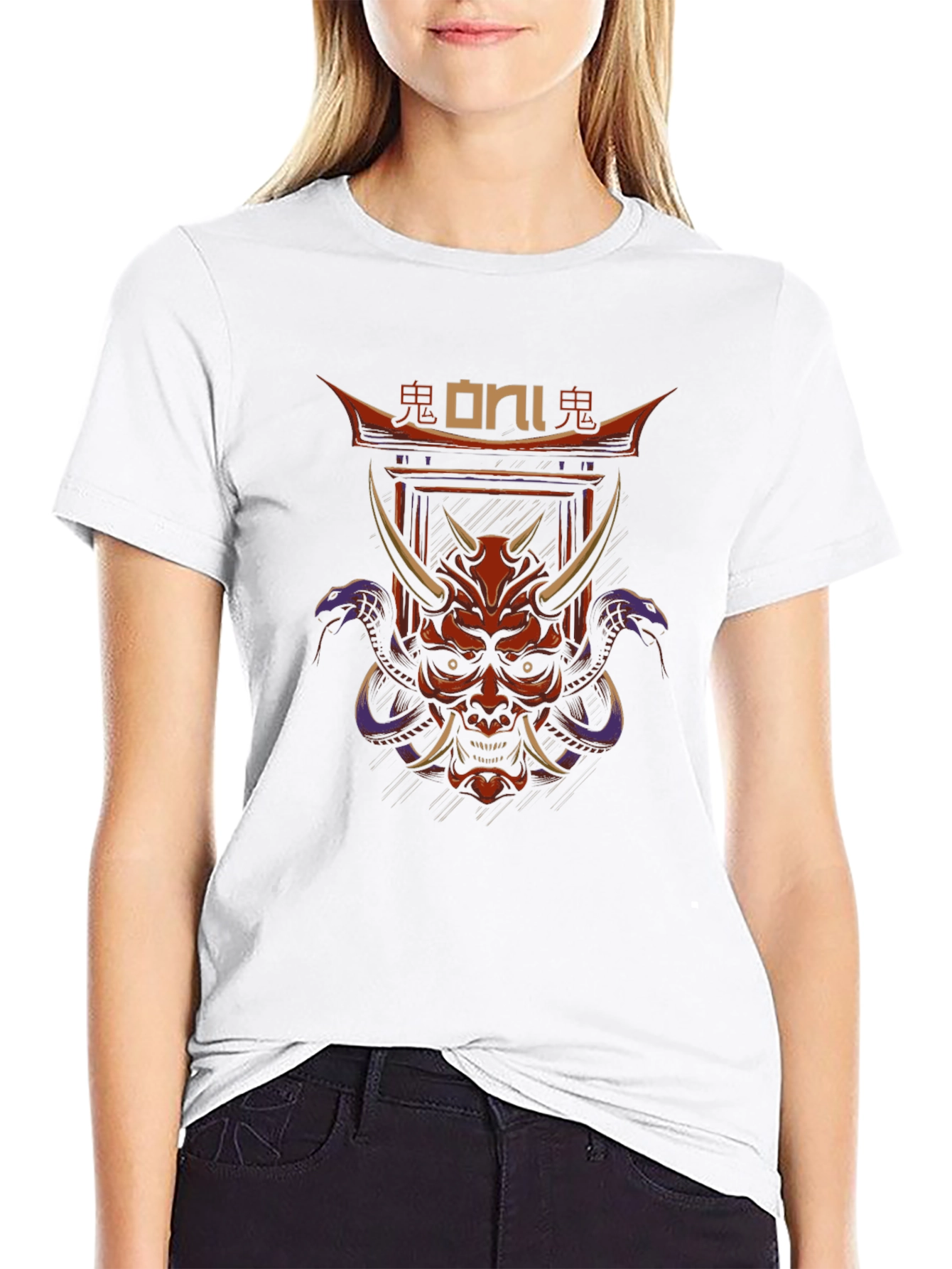 Oni Mask Graphic Tee - Japanese Demon