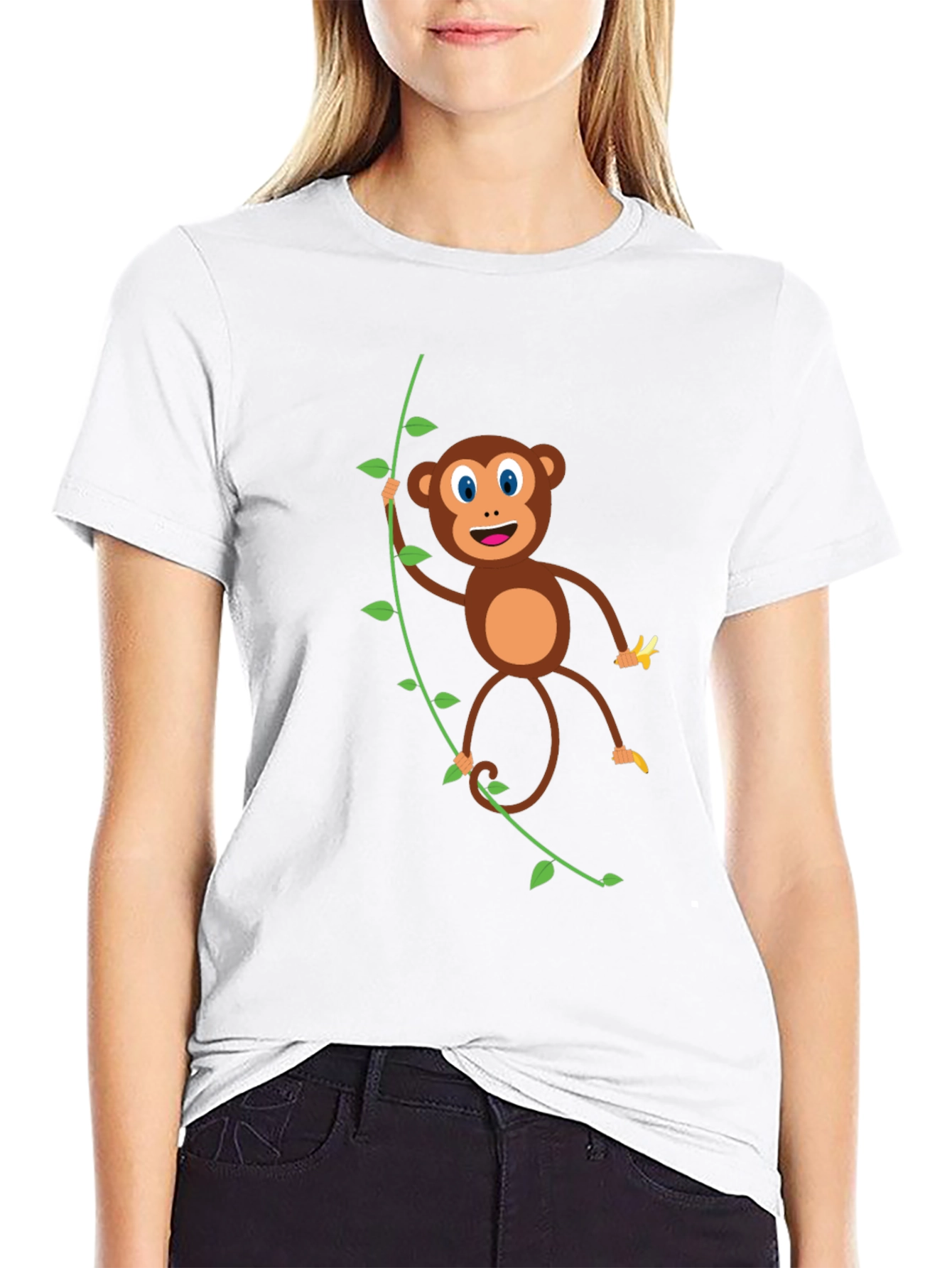 Cute Monkey Graphic T-Shirt - Black