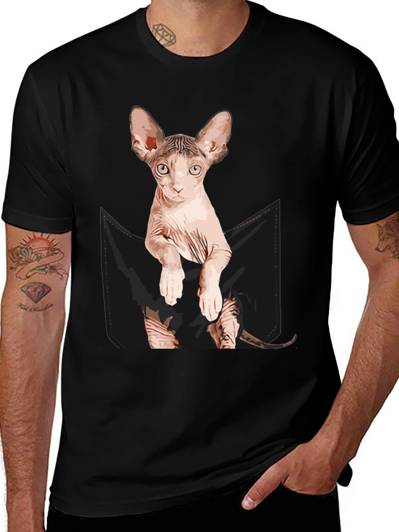Sphynx Cat Pocket T-Shirt - Quirky Graphic Tee