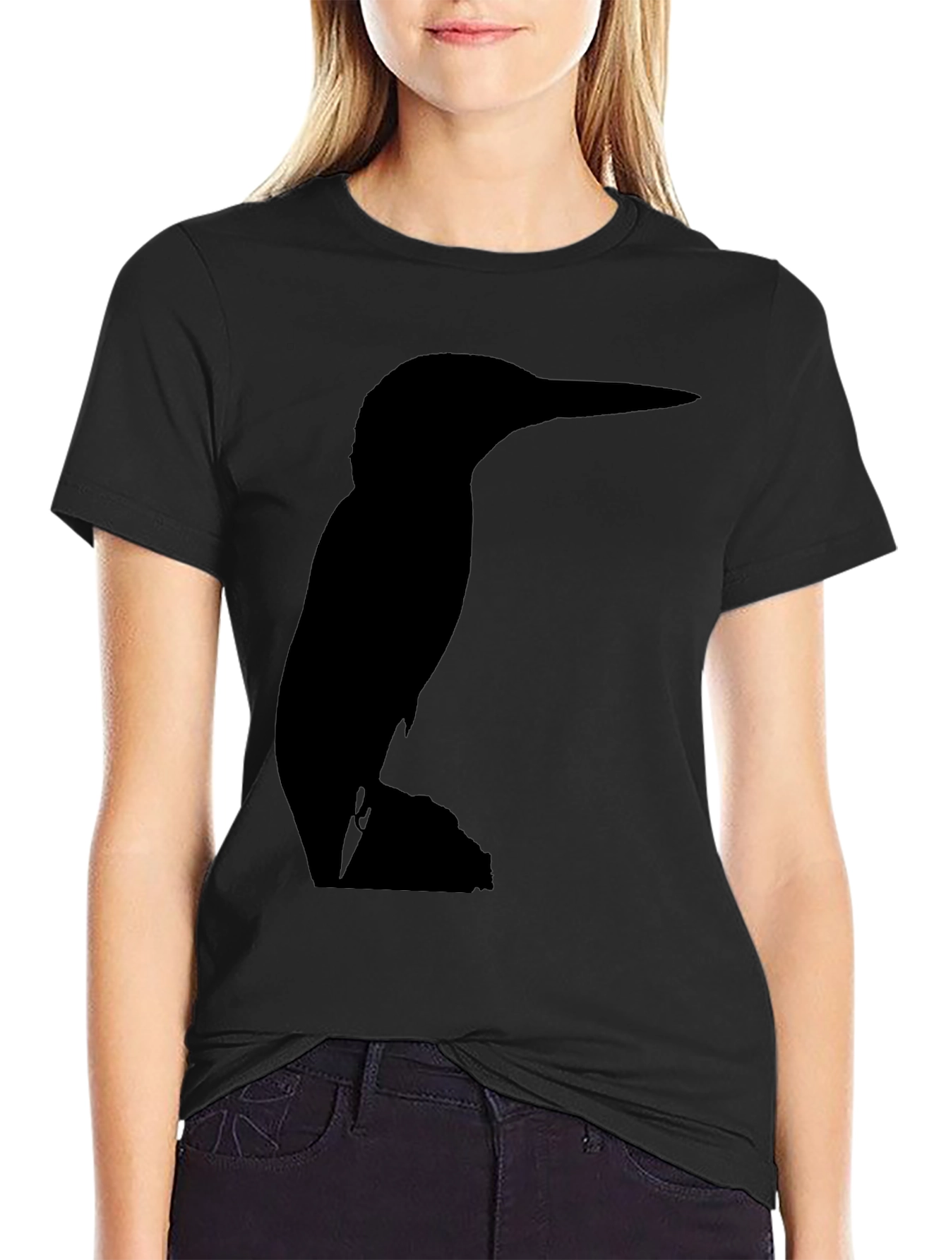 Kingfisher Bird Silhouette Black T-Shirt