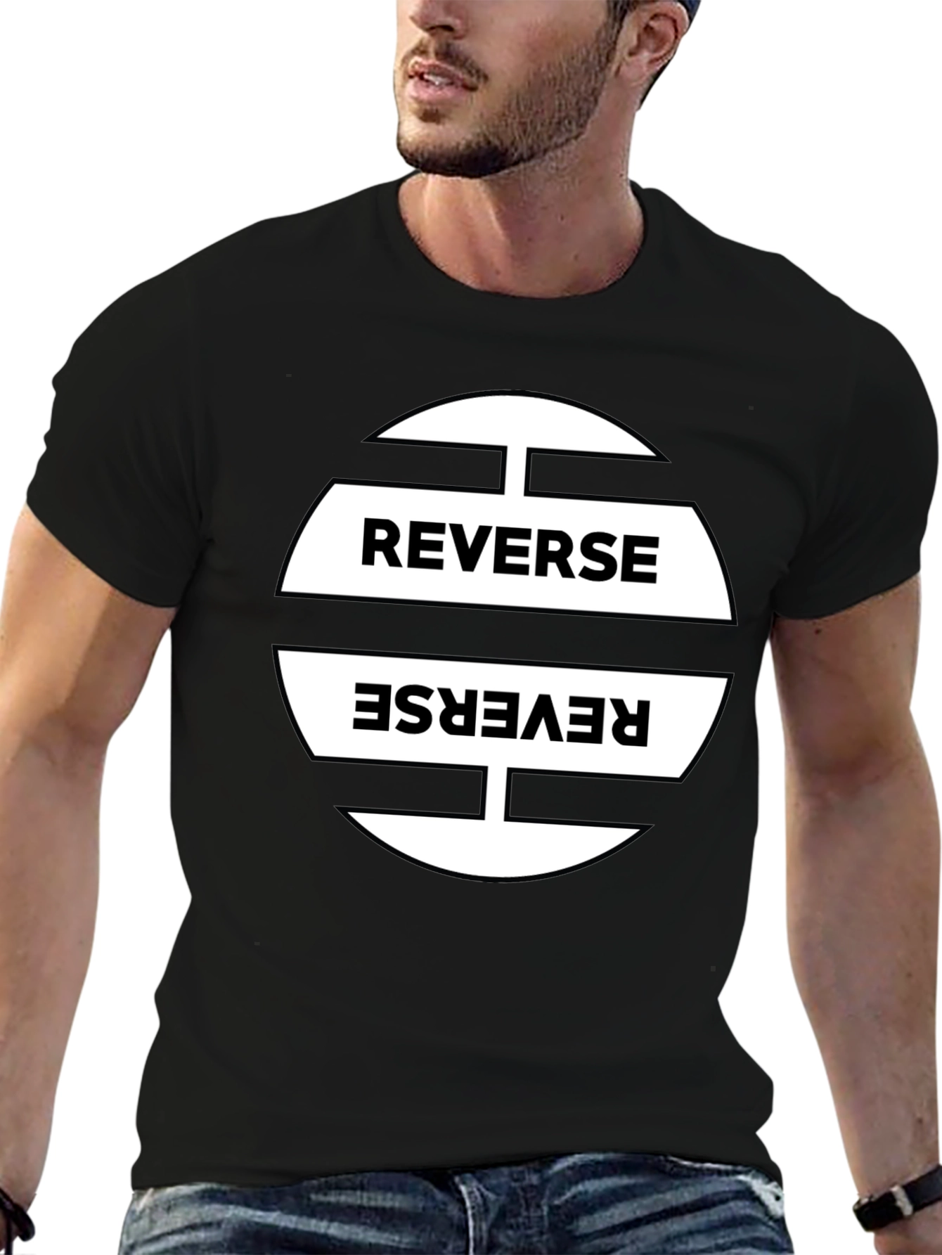 Reverse Graphic Print Black T-Shirt