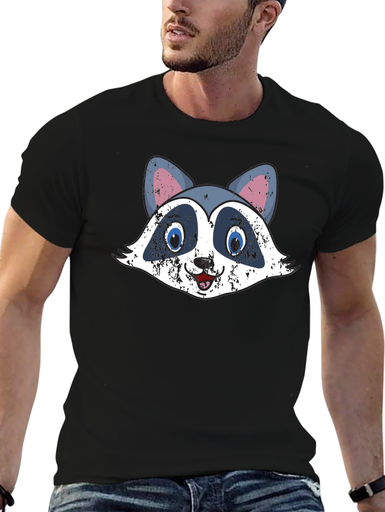 Funny Raccoon Graphic Tee - Distressed Style