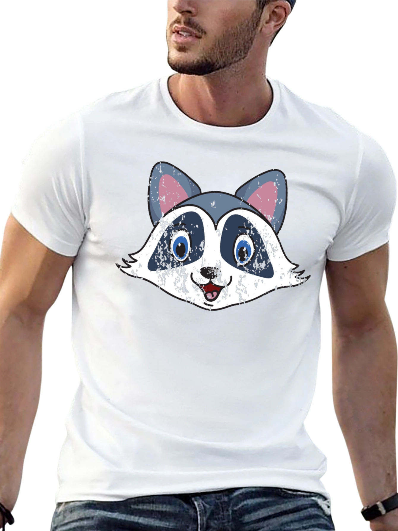 Funny Raccoon Graphic Tee - Distressed Style
