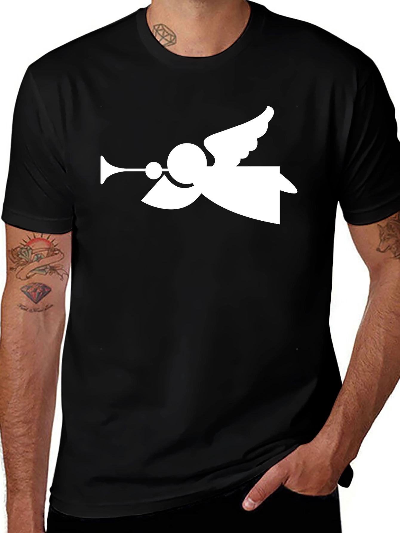Angel Trumpet Graphic Tee - Stylish Black T-Shirt