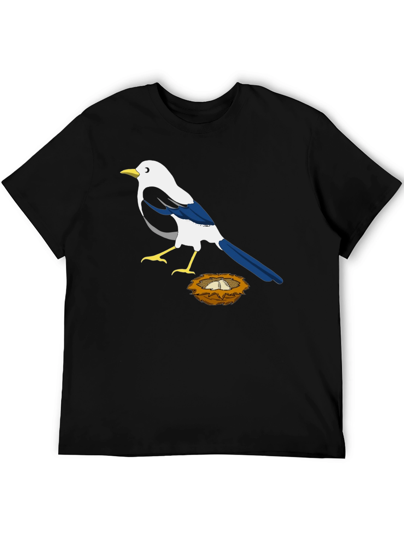 Magpie Bird Nest Graphic T-Shirt - Black