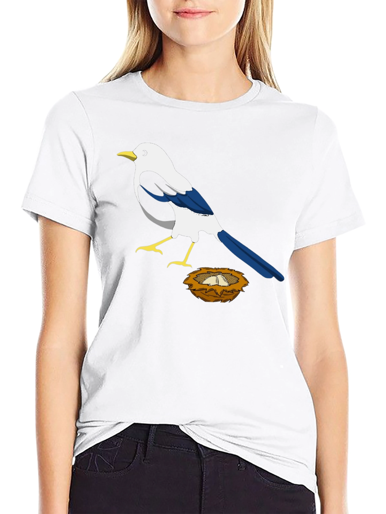 Magpie Bird Nest Graphic T-Shirt - Black