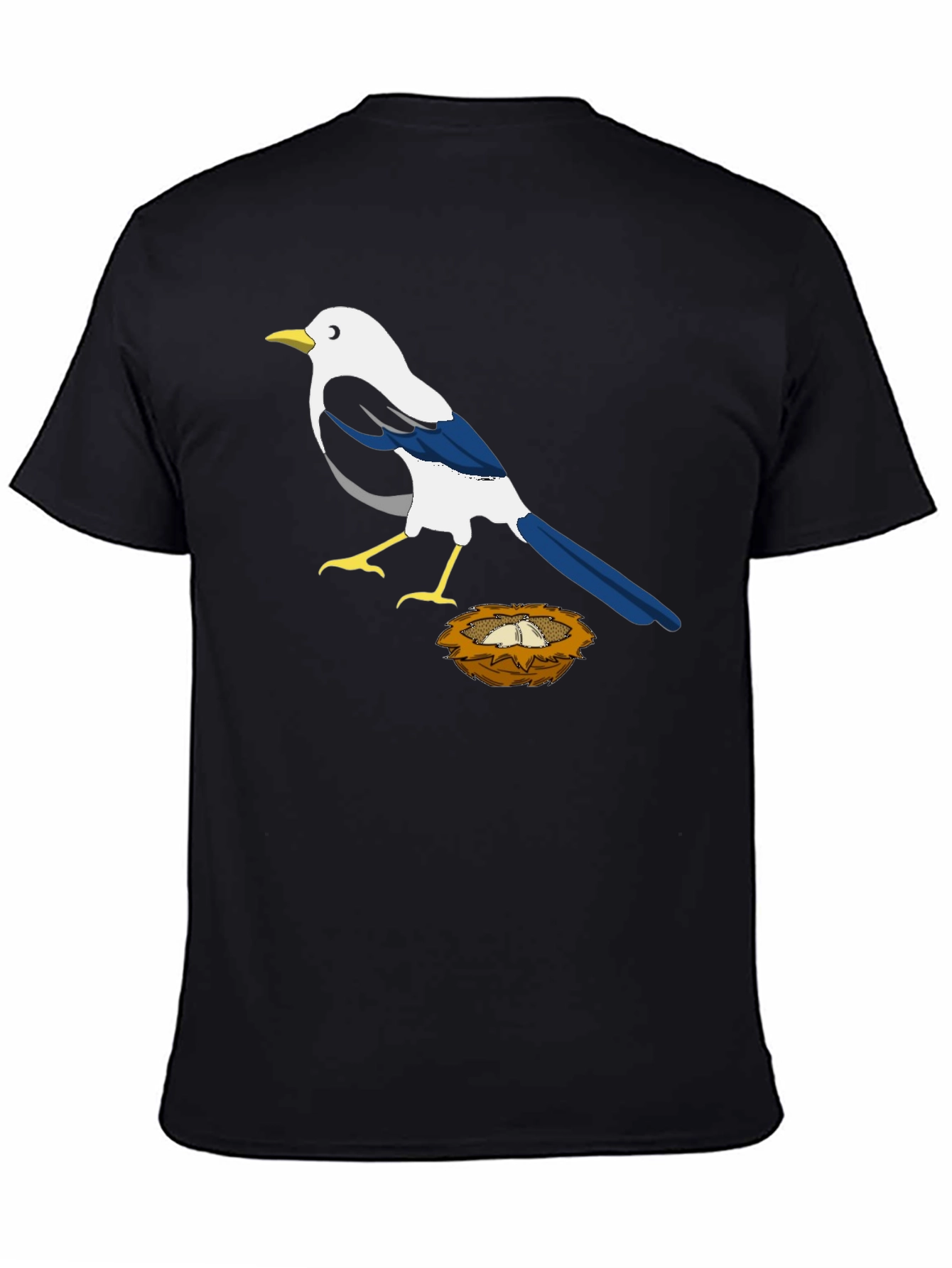 Magpie Bird Nest Graphic T-Shirt - Black