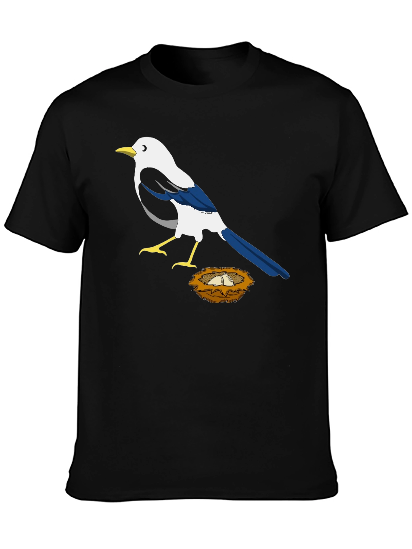 Magpie Bird Nest Graphic T-Shirt - Black