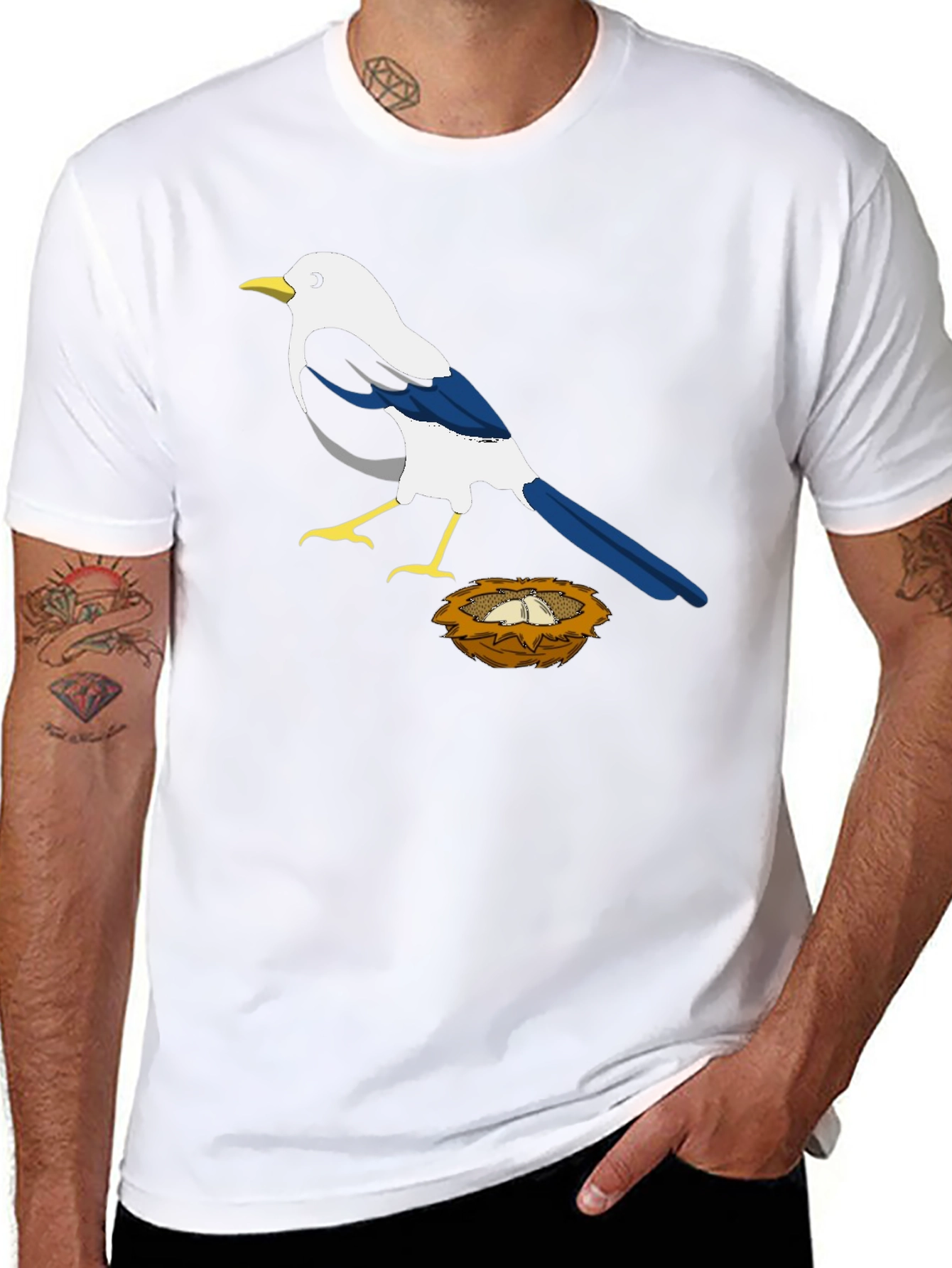 Magpie Bird Nest Graphic T-Shirt - Black