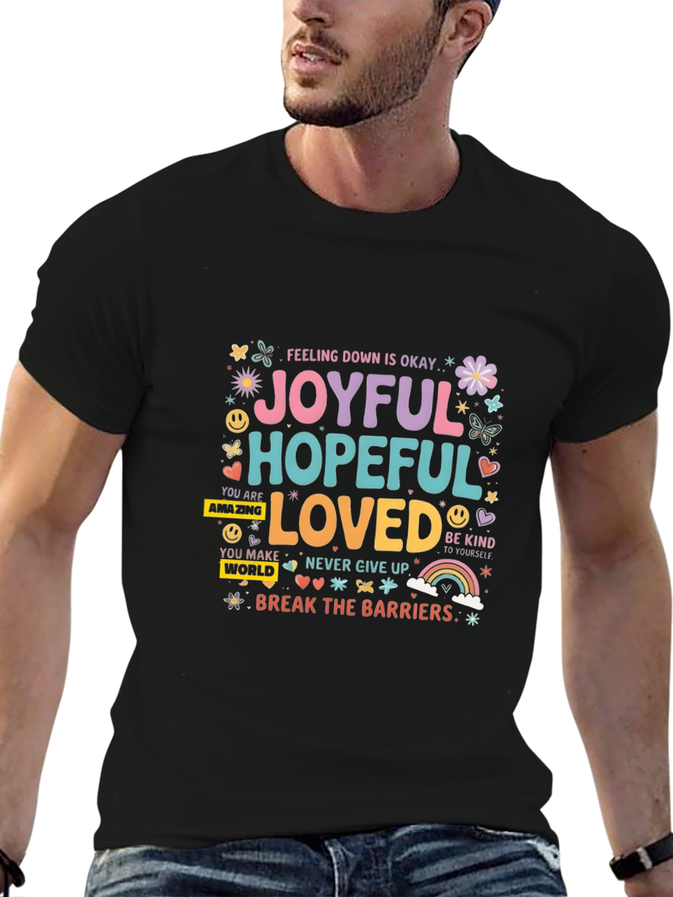 Joyful Hopeful Loved Graphic Tee - Positive Vibes