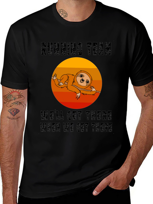 Running Team Sloth Graphic Tee - Relaxed Fit Black T-Shirt