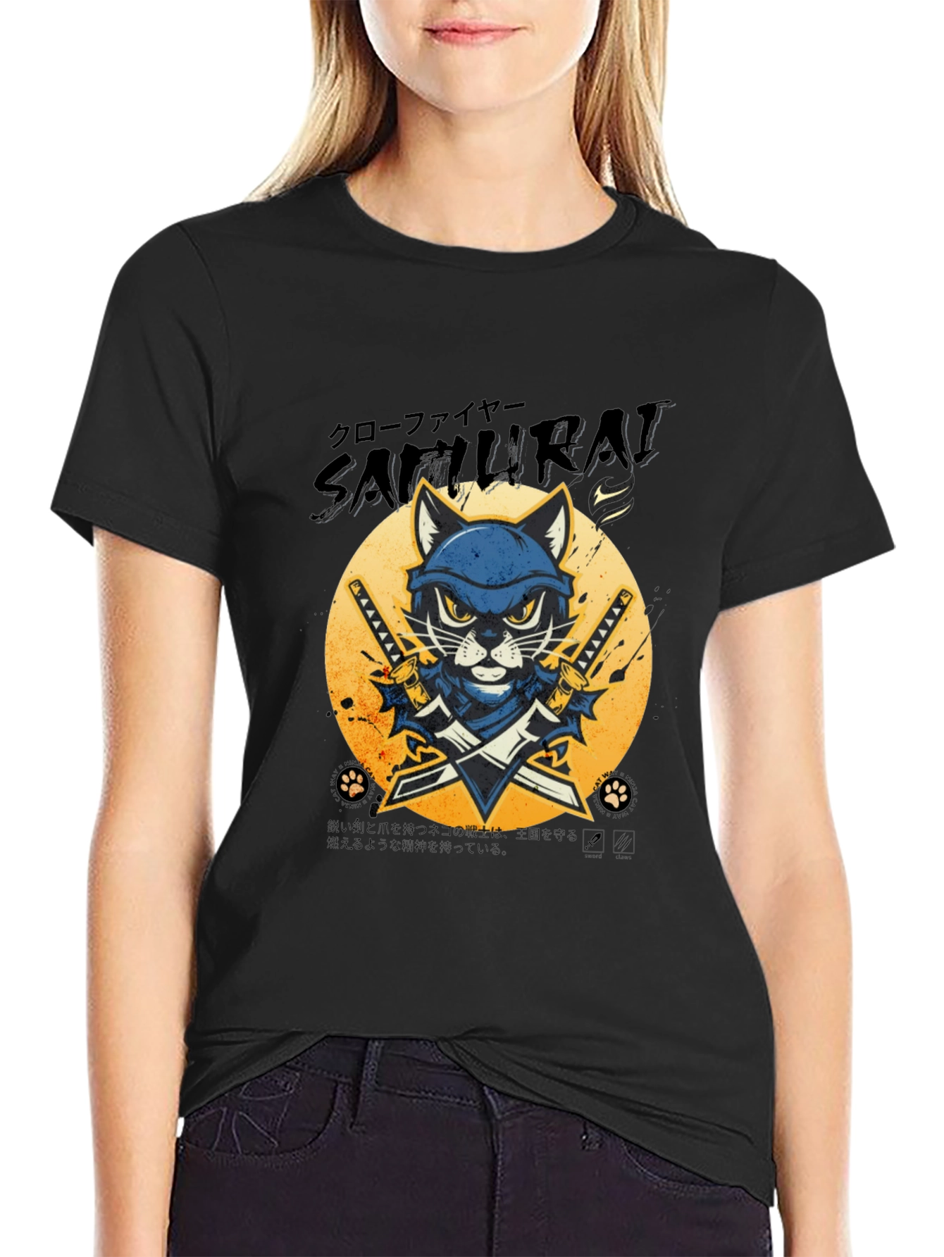 Samurai Cat Graphic Tee - Unique Style!