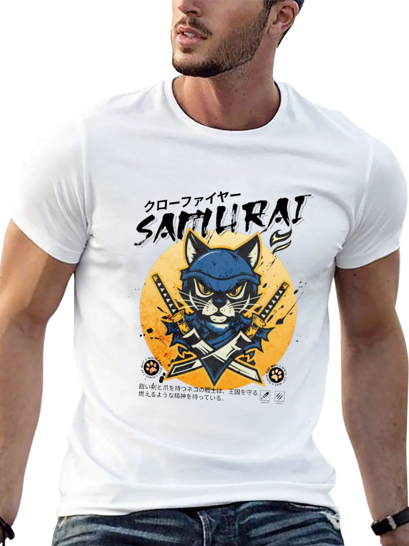 Samurai Cat Graphic Tee - Unique Style!