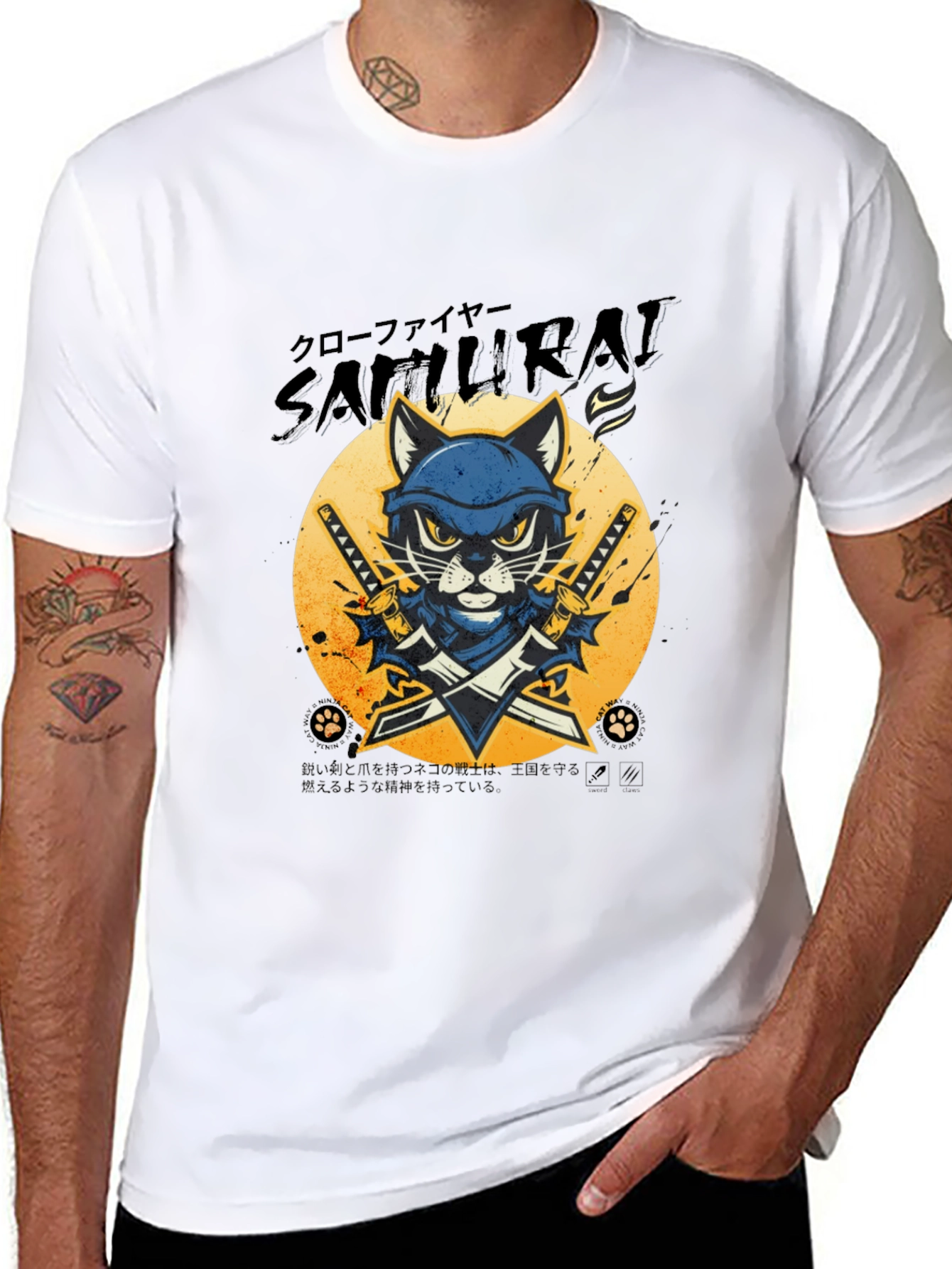 Samurai Cat Graphic Tee - Unique Style!
