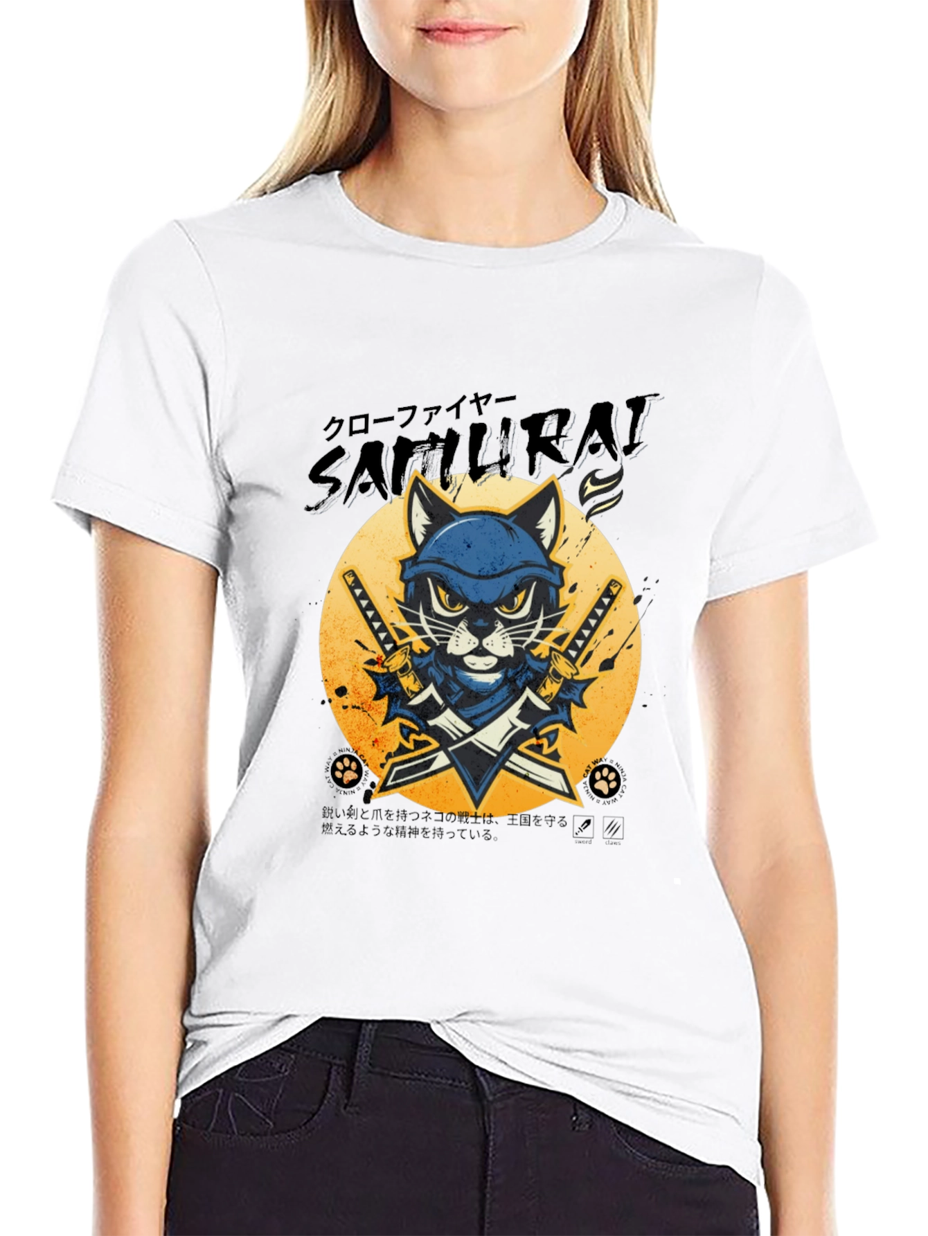 Samurai Cat Graphic Tee - Unique Style!