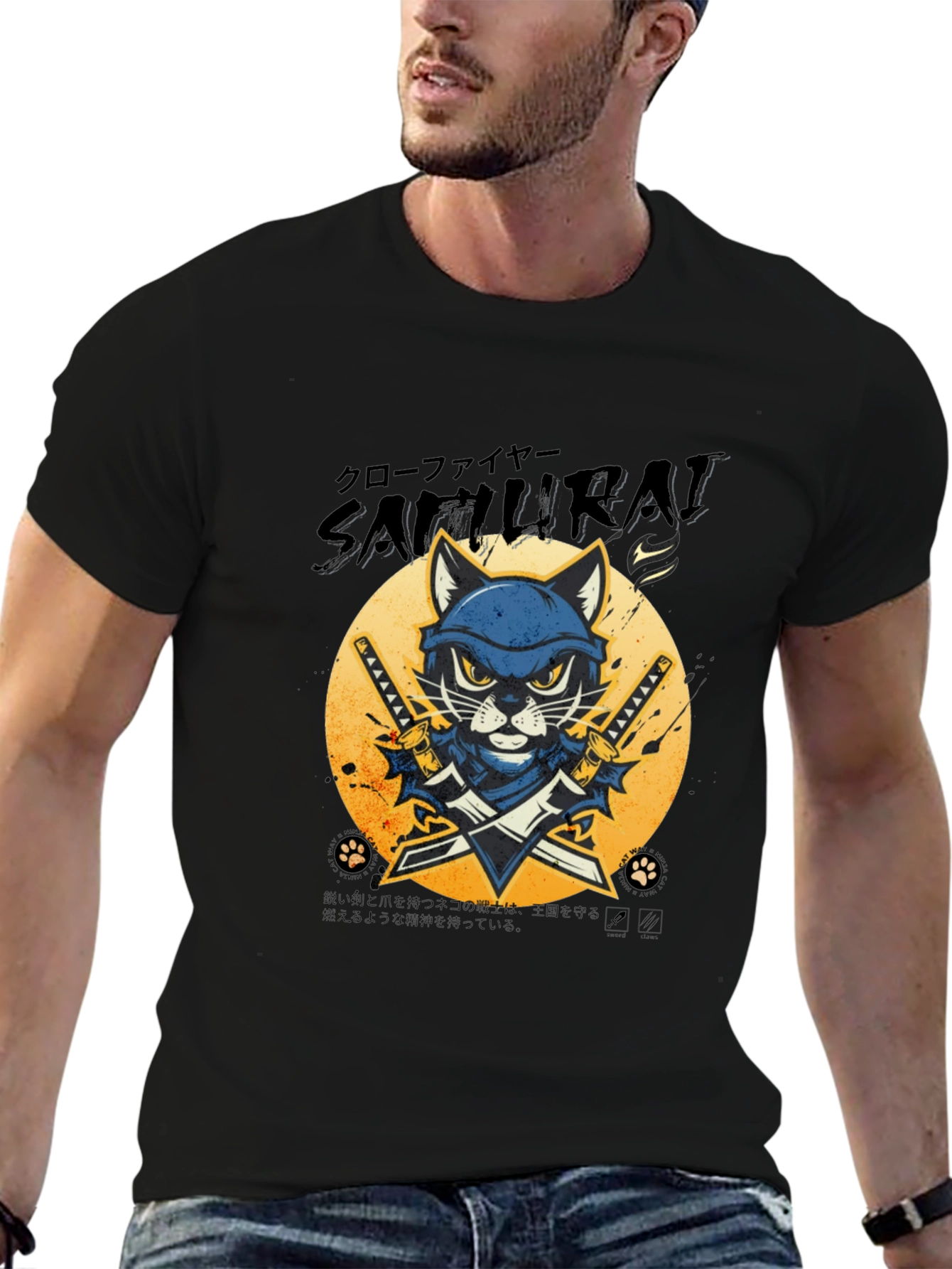 Samurai Cat Graphic Tee - Unique Style!
