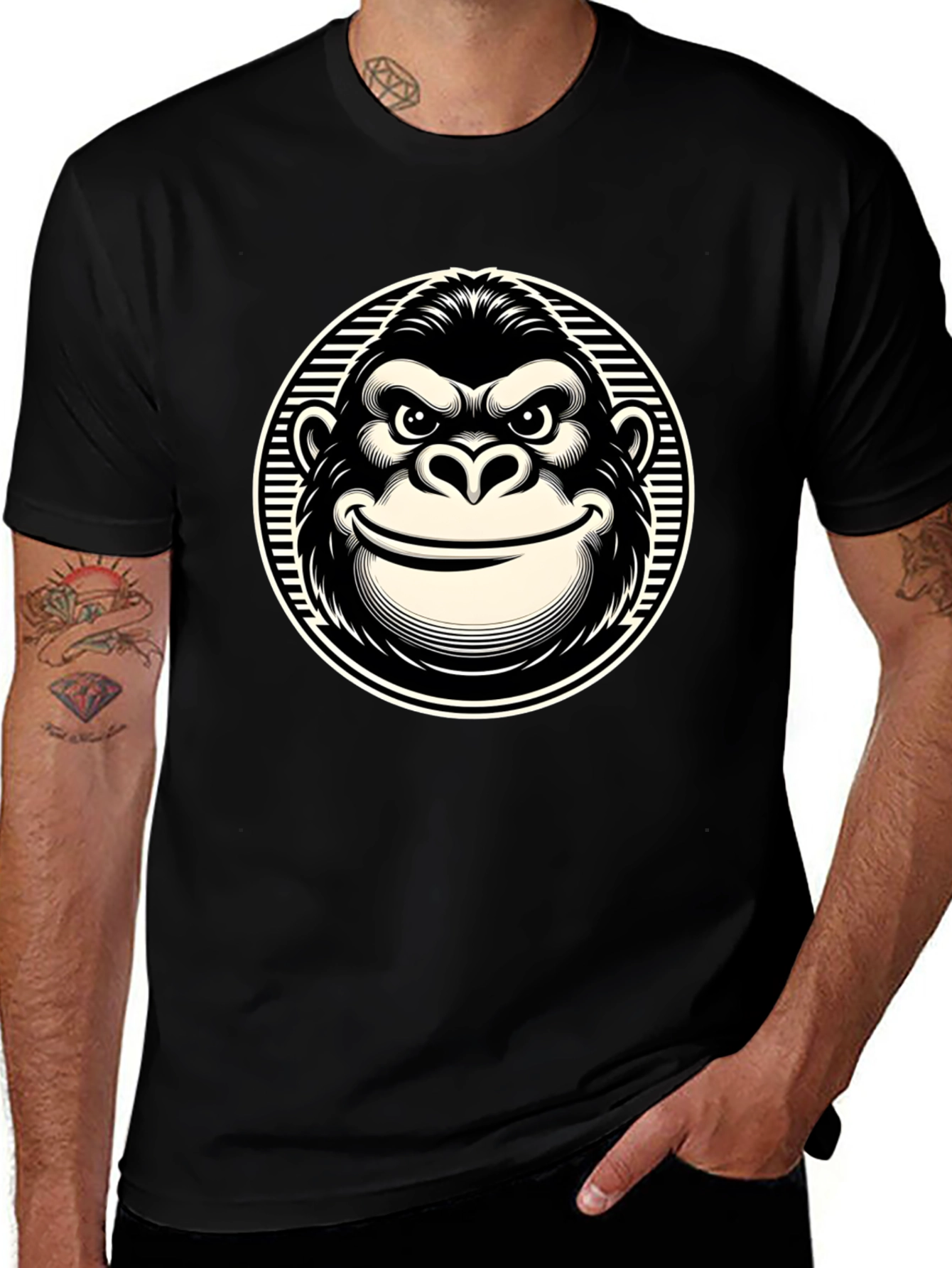 Smiling Gorilla Graphic T-Shirt - Black