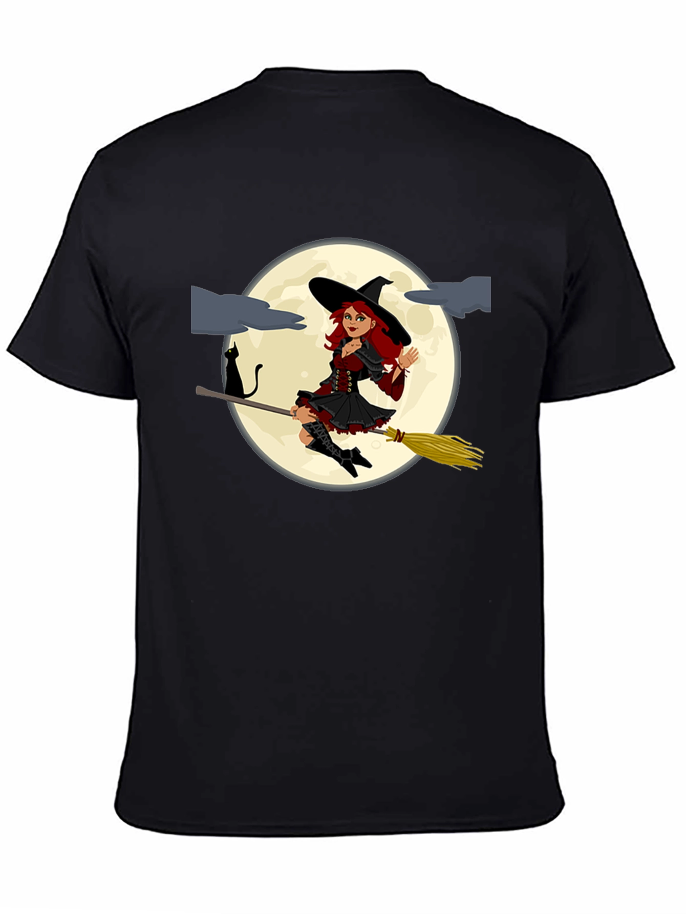 Witch on Broomstick Black T-Shirt