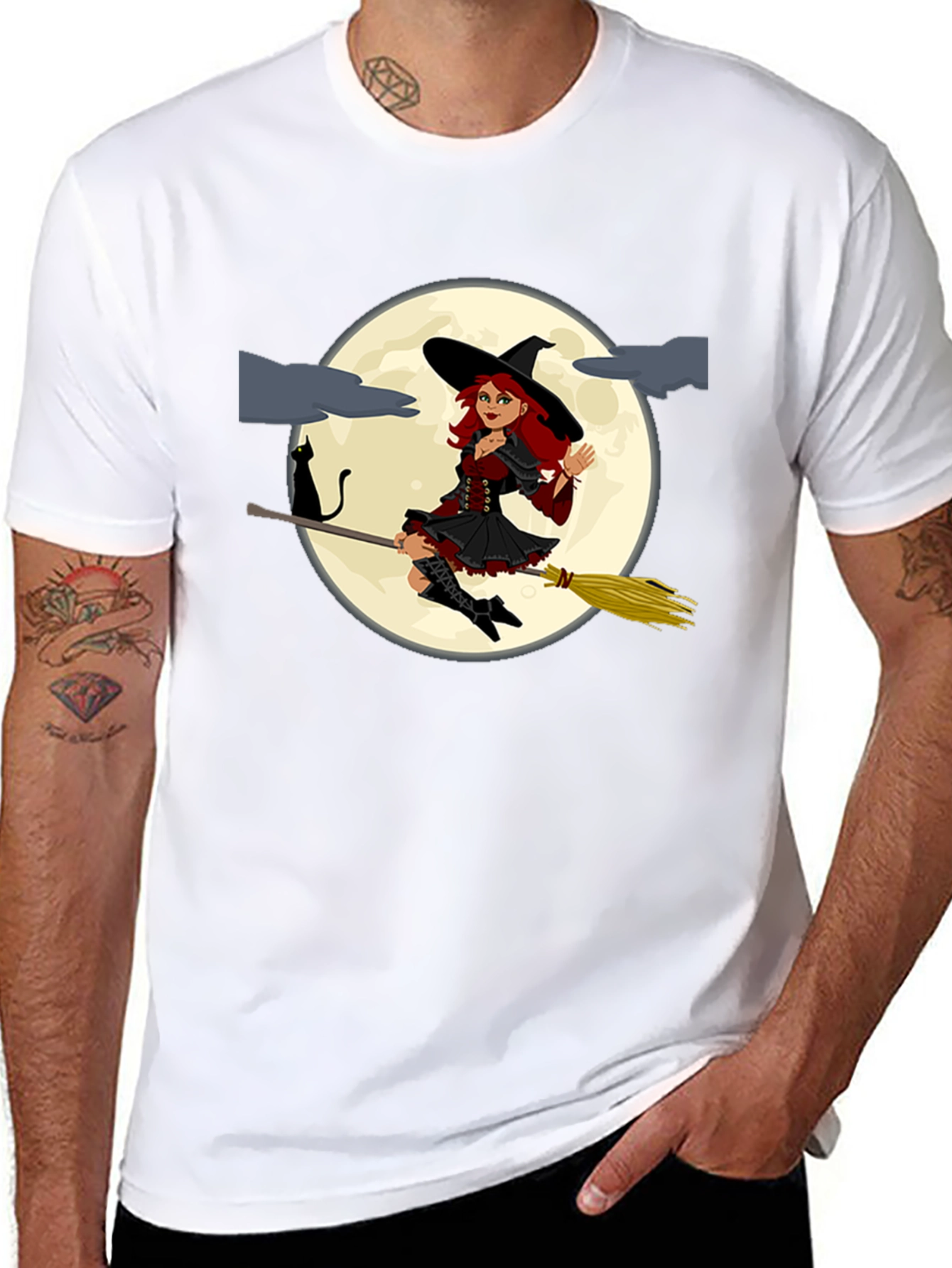 Witch on Broomstick Black T-Shirt