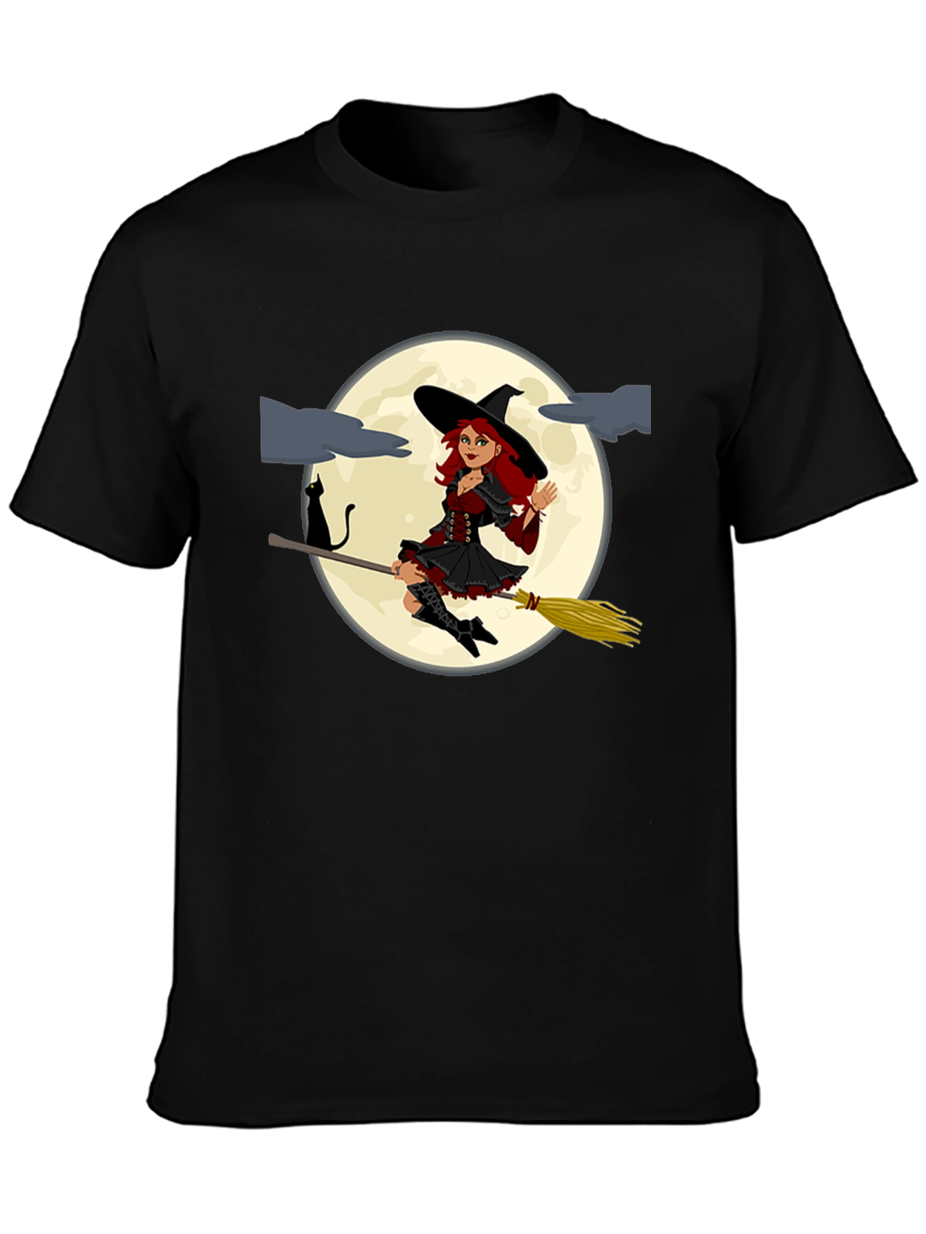 Witch on Broomstick Black T-Shirt