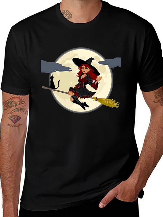 Witch on Broomstick Black T-Shirt