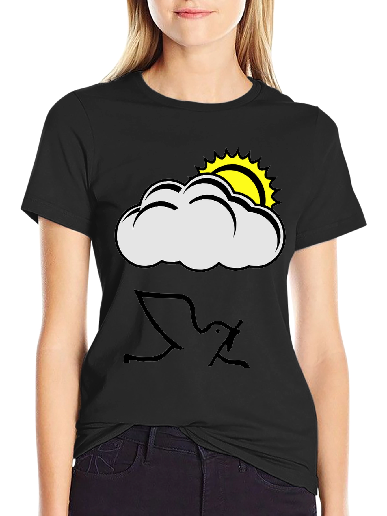 Cloud and Sun Graphic Black T-Shirt