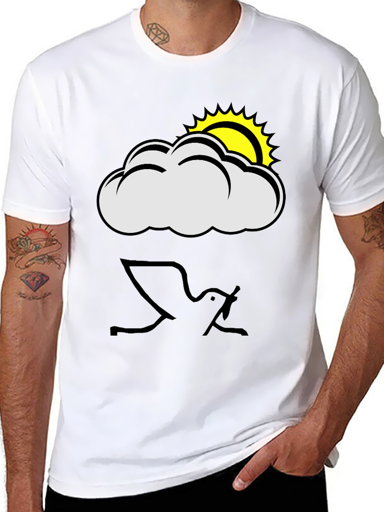 Cloud and Sun Graphic Black T-Shirt