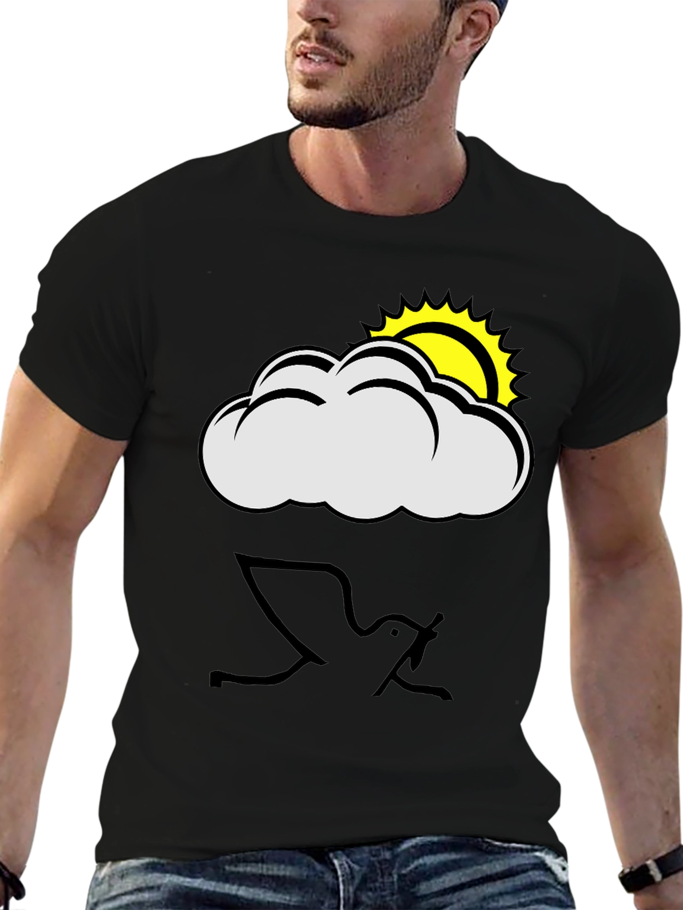 Cloud and Sun Graphic Black T-Shirt