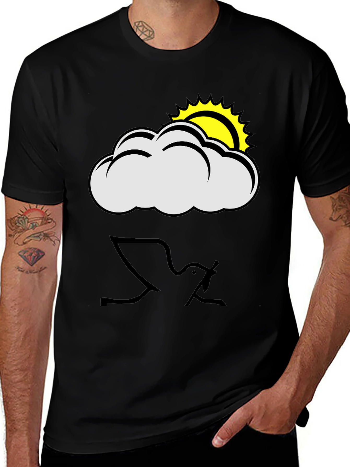 Cloud and Sun Graphic Black T-Shirt