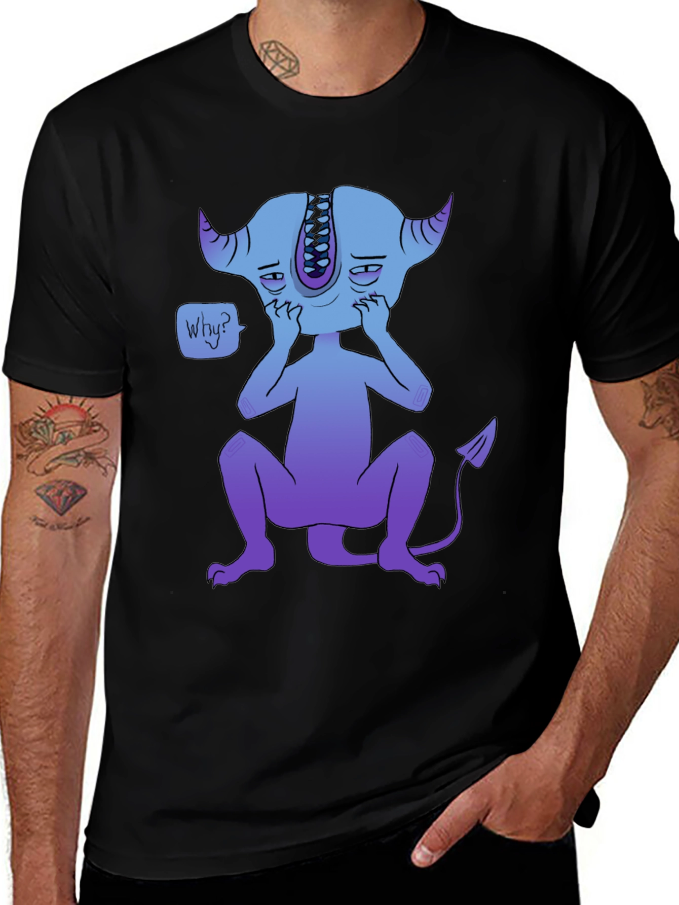 Sad Blue Demon Graphic T-Shirt - Unique Design