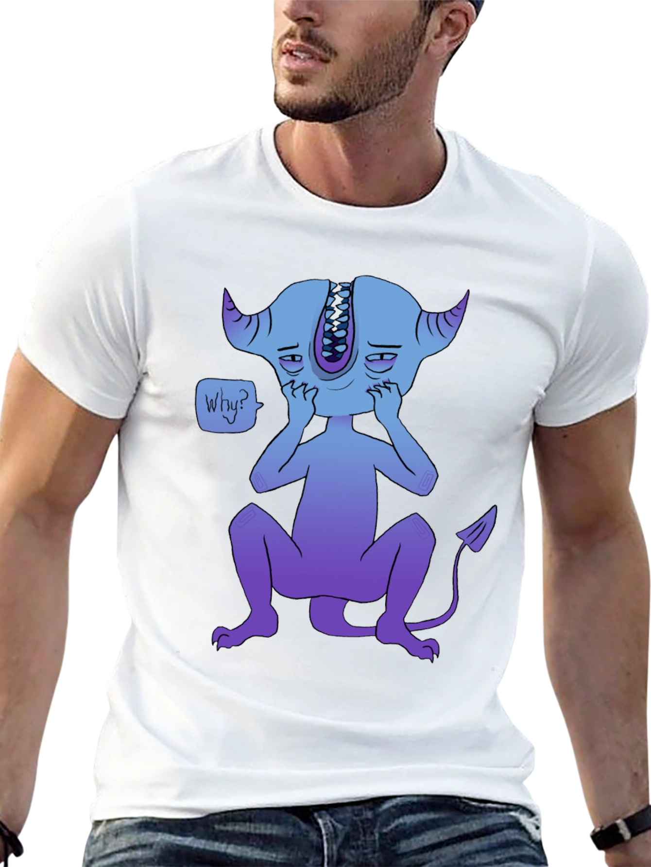 Sad Blue Demon Graphic T-Shirt - Unique Design
