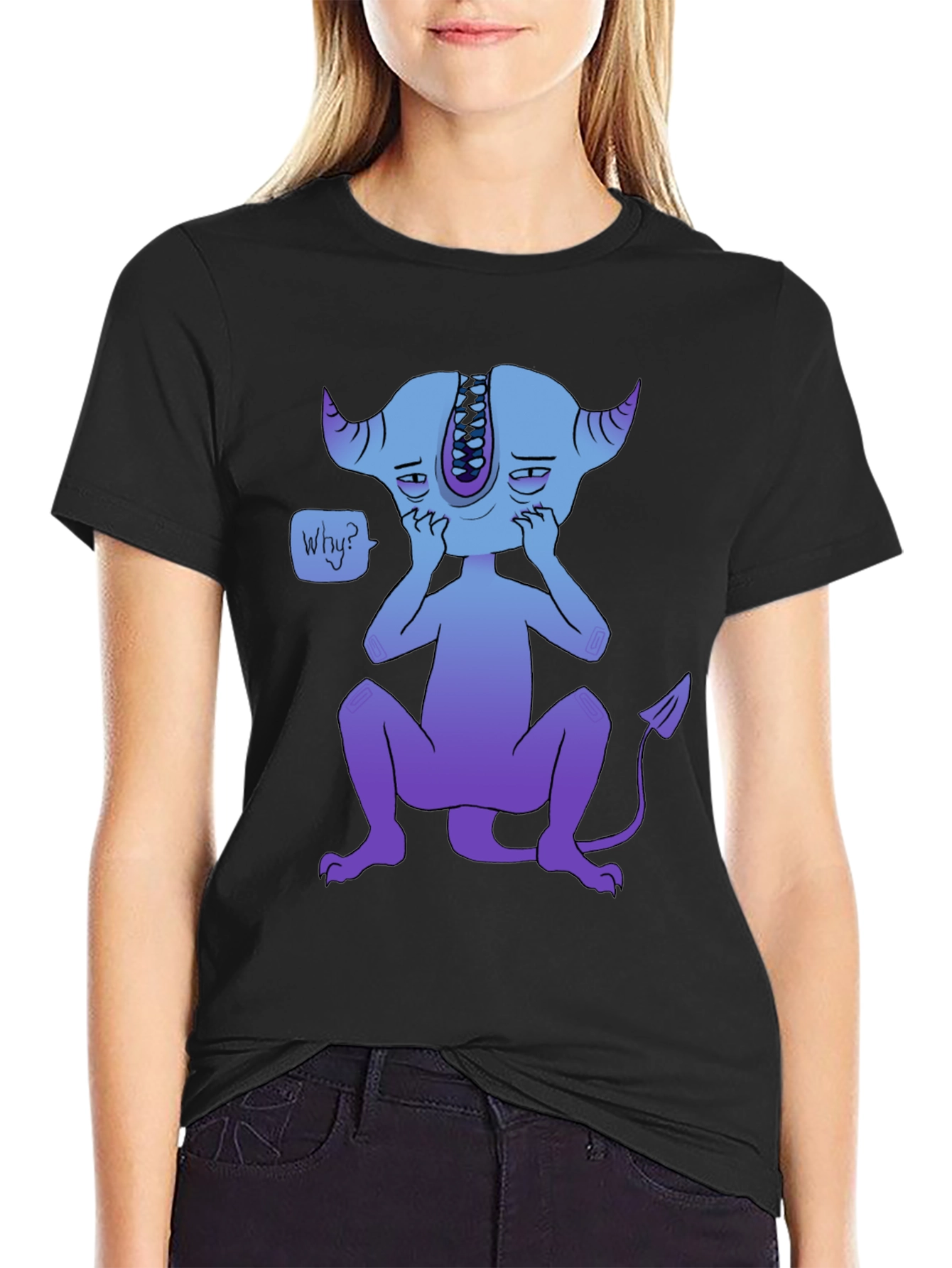 Sad Blue Demon Graphic T-Shirt - Unique Design