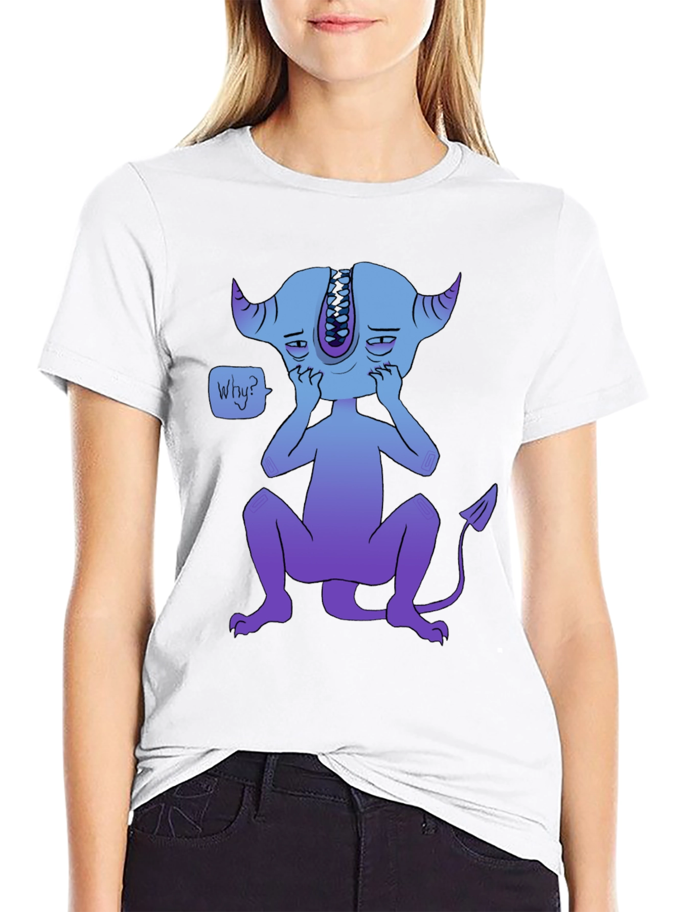 Sad Blue Demon Graphic T-Shirt - Unique Design