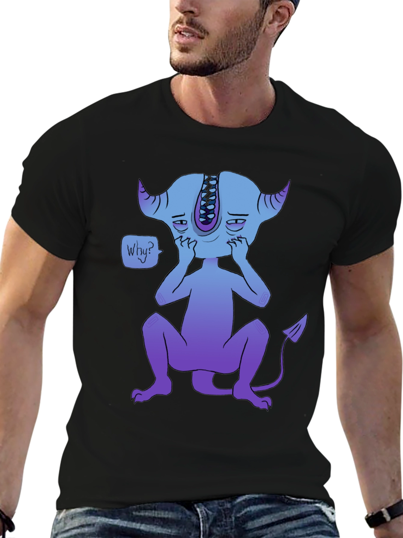 Sad Blue Demon Graphic T-Shirt - Unique Design